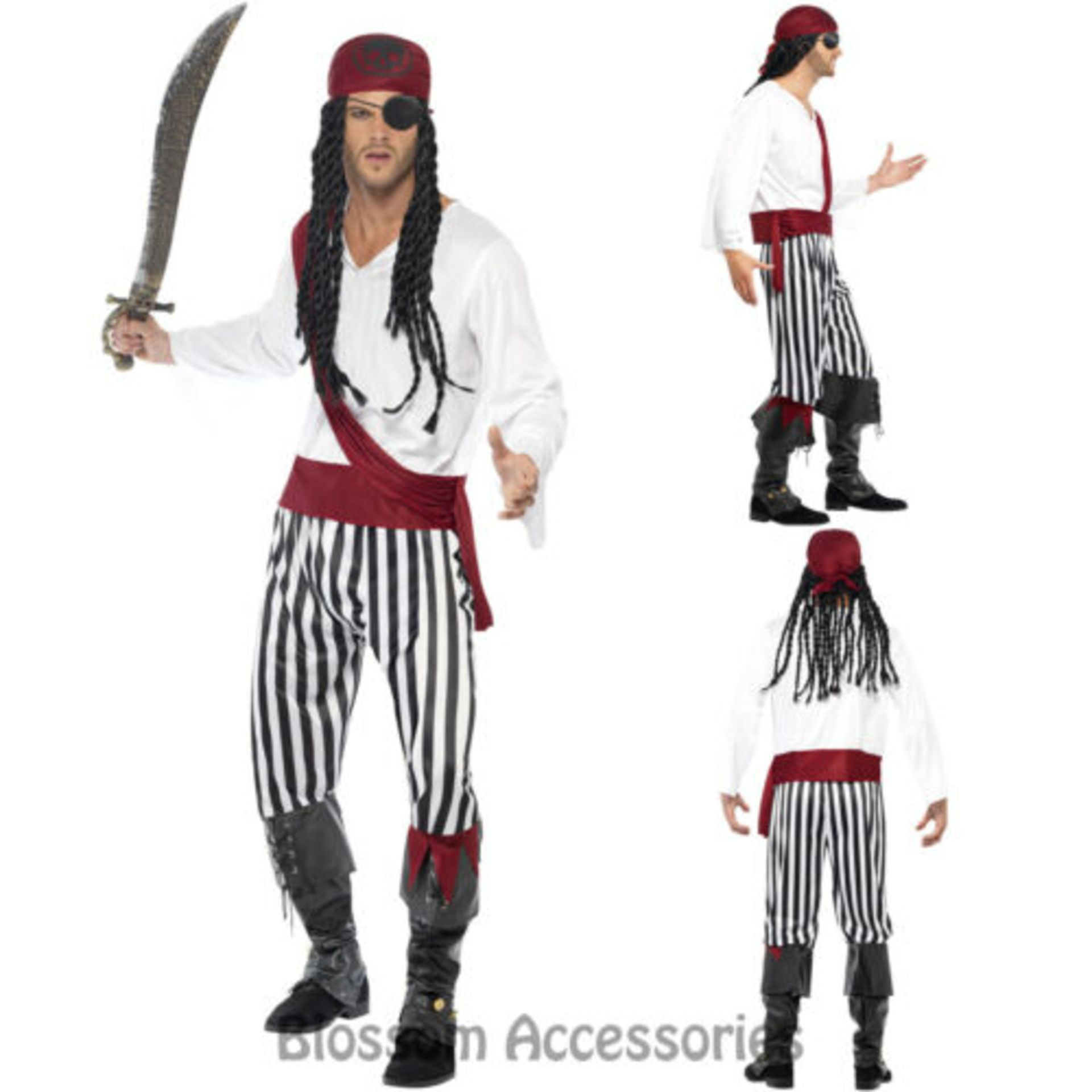 RRP - £23.95 Caribbean Pirate Mens Fancy Dress Buccaneer Costume