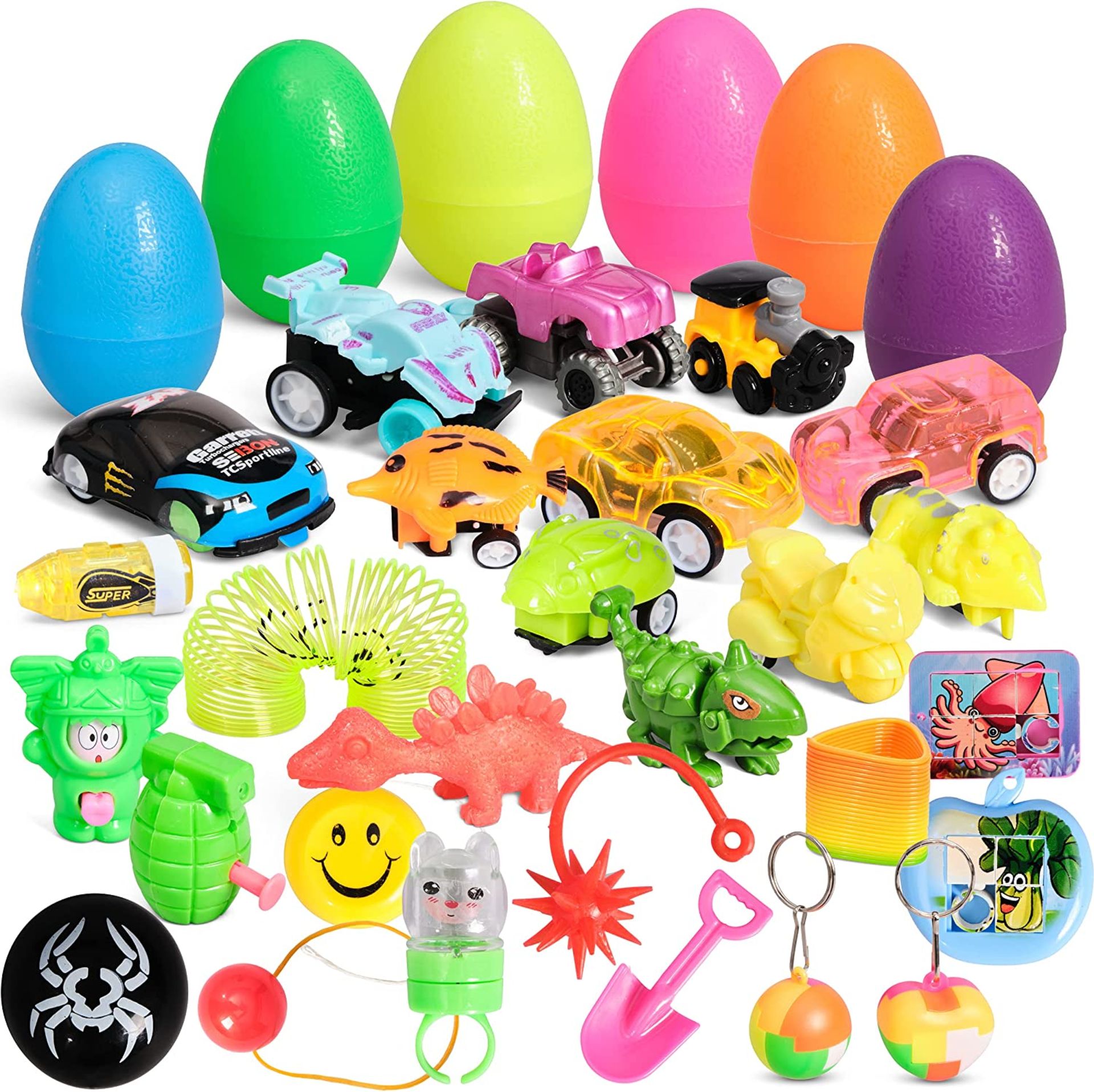 RRP - £9.11 Prextex Easter Eggs Filled with 30 Mini Toys and Surprises for Toddlers - Each Egg Conta