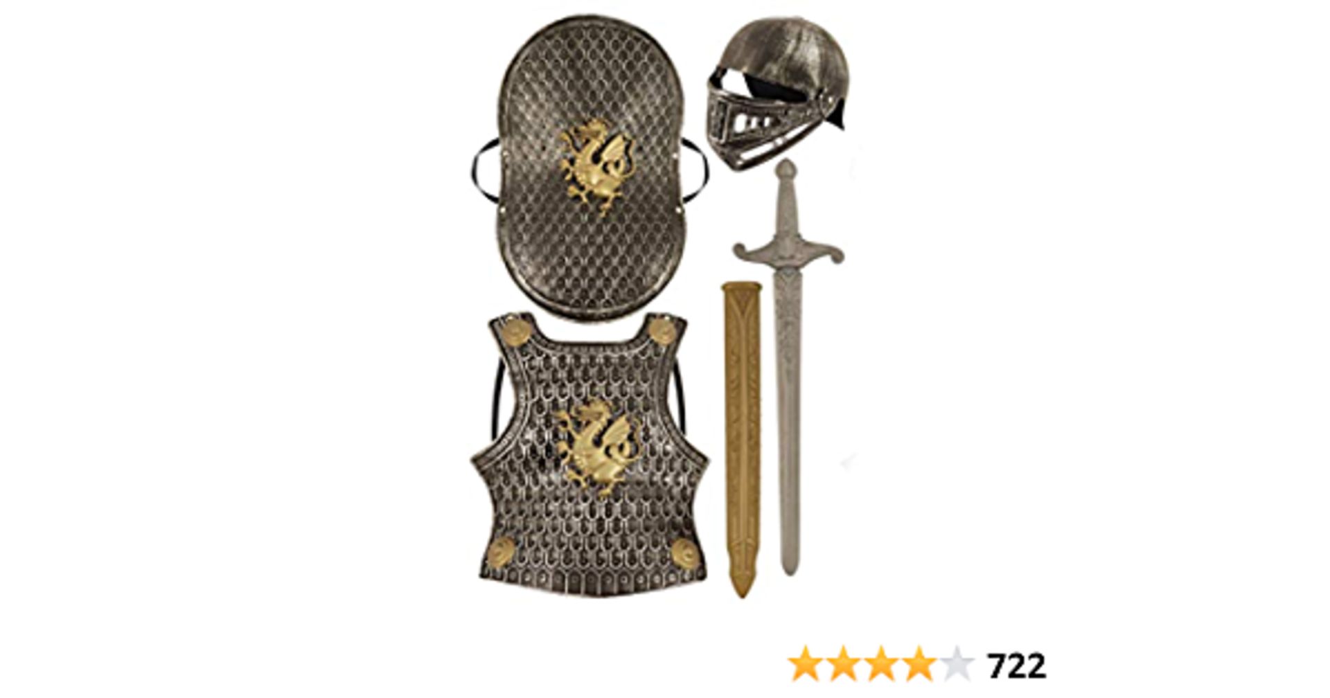 RRP - £10.74 Child's Medieval Knight Armour Set  Helmet, Sword, Shield, Breast Plate Available in Br