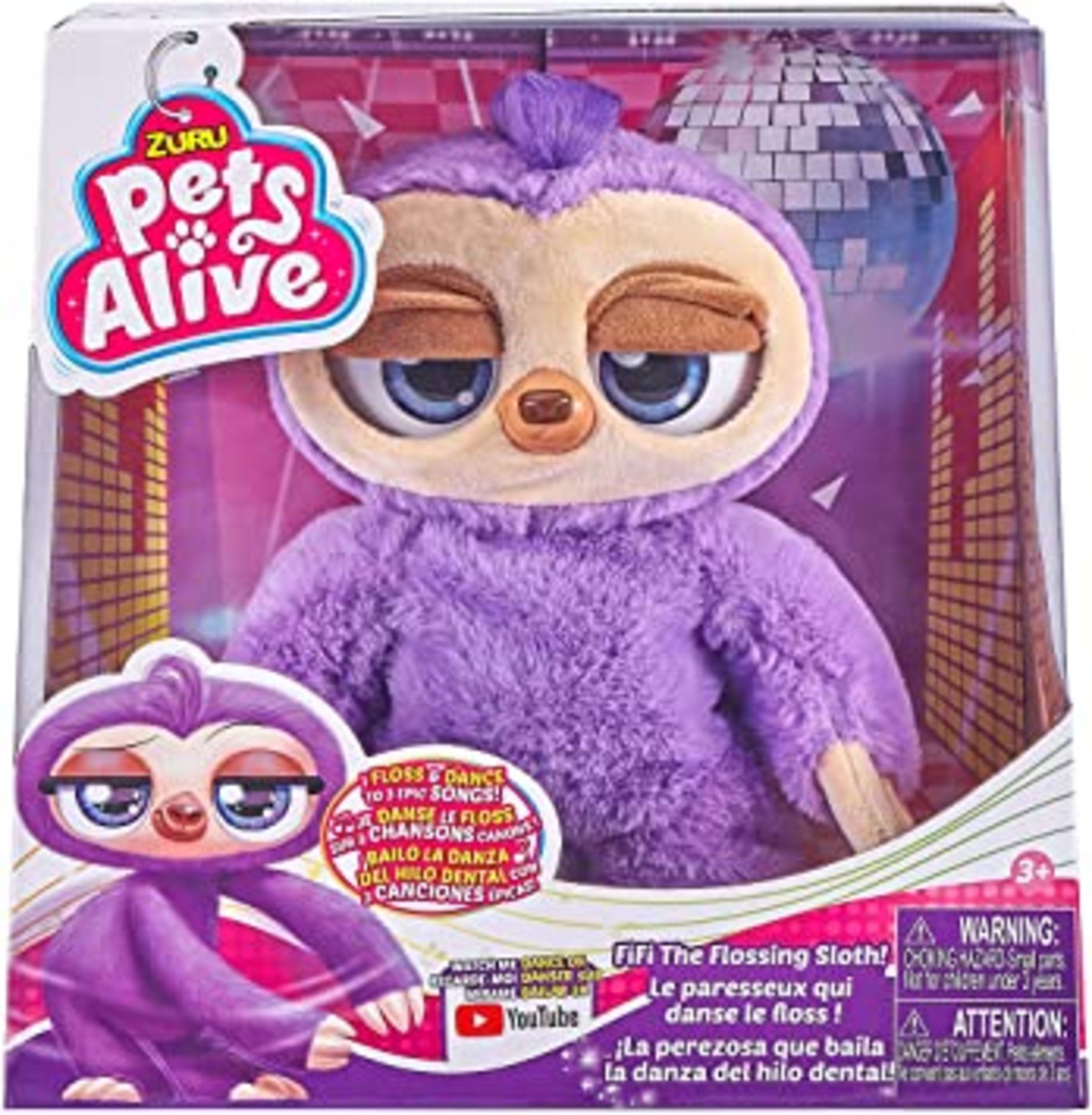RRP - £15.00 Pets Alive Fifi the Flossing Sloth Purple - Interactive Animal Dancing Robotic Plush To