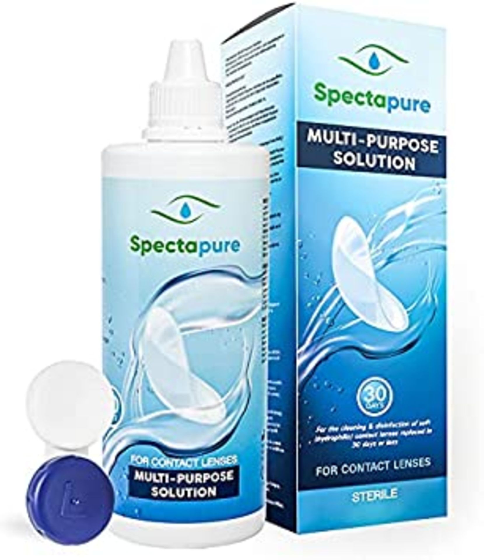 RRP - £11.10 Spectapure Contact Lens Solution with Lens Cases 360 ml Bottle 2-Pack - Multi Purpose T