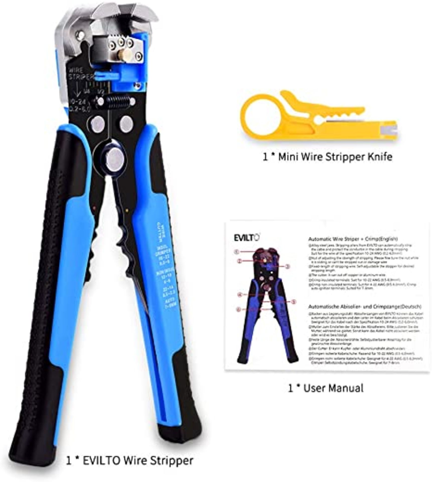 RRP - £8.61 Wire Stripper, EVILTO Automatic Wire Cutter Plier with Mini Knife 3-in-1 Cutting Tool Se