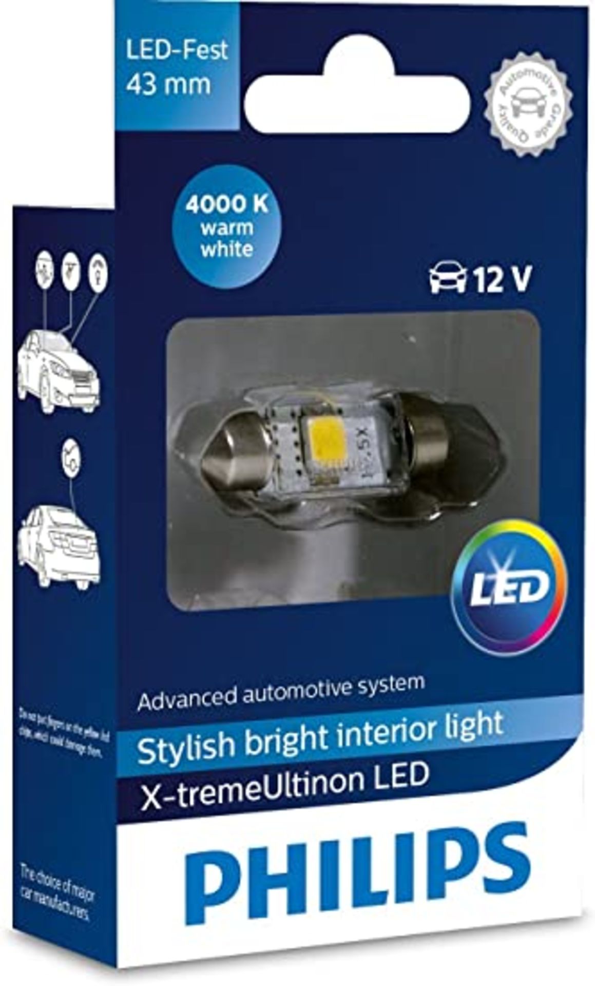 RRP - £8.94 Philips automotive lighting 129404000KX1 X-tremeUltinon LED Interior car Light C5W 30mm