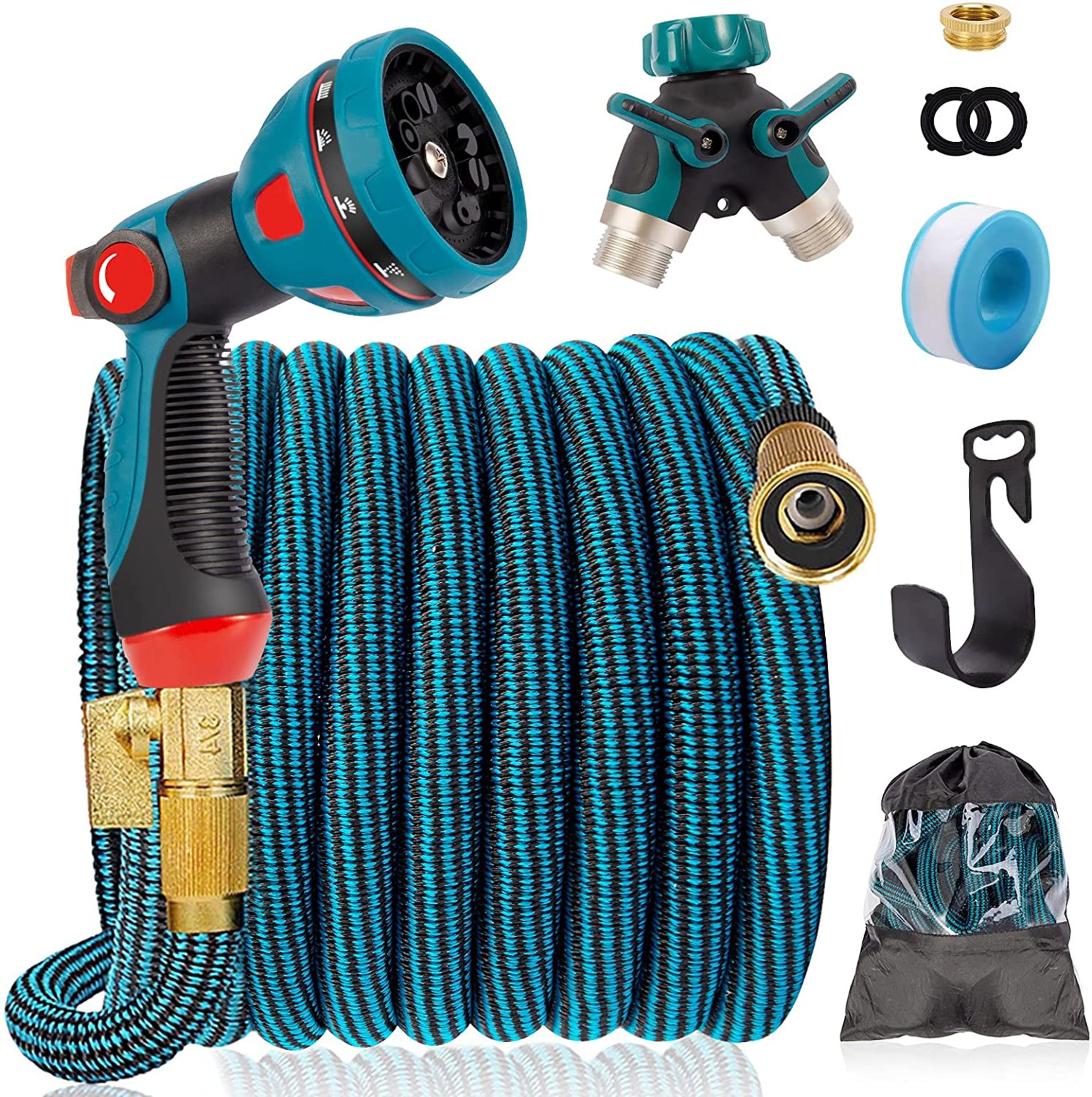 RRP - £29.85 IDEALHOUSE 100FT Expandable Garden Hose, 10 Function Spray Gun with 3/4" Solid Brass Fi - Image 2 of 2