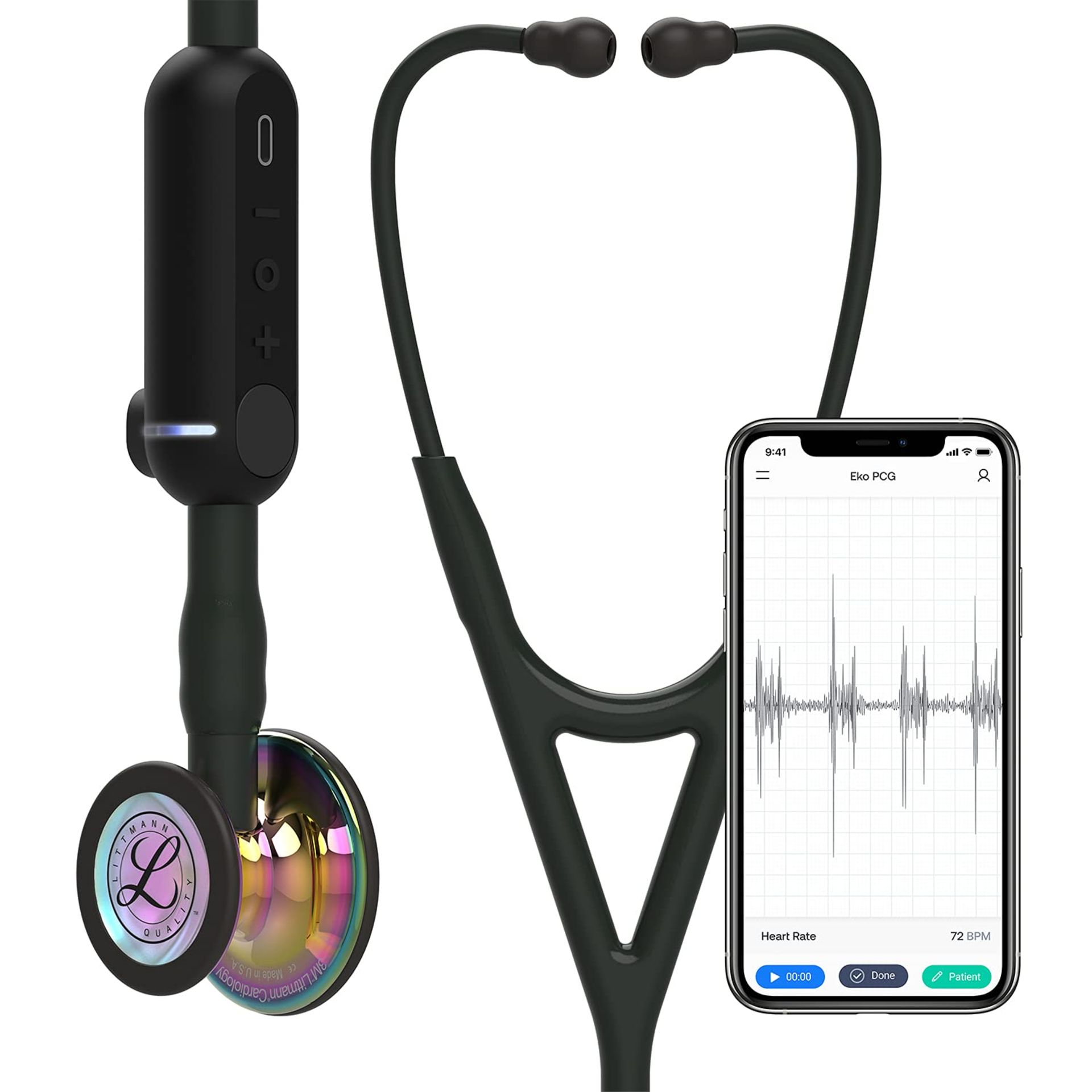 RRP - £254.53 3M Littmann CORE Digital Stethoscope, 8572, High Polish Rainbow Chestpiece, Black Tube