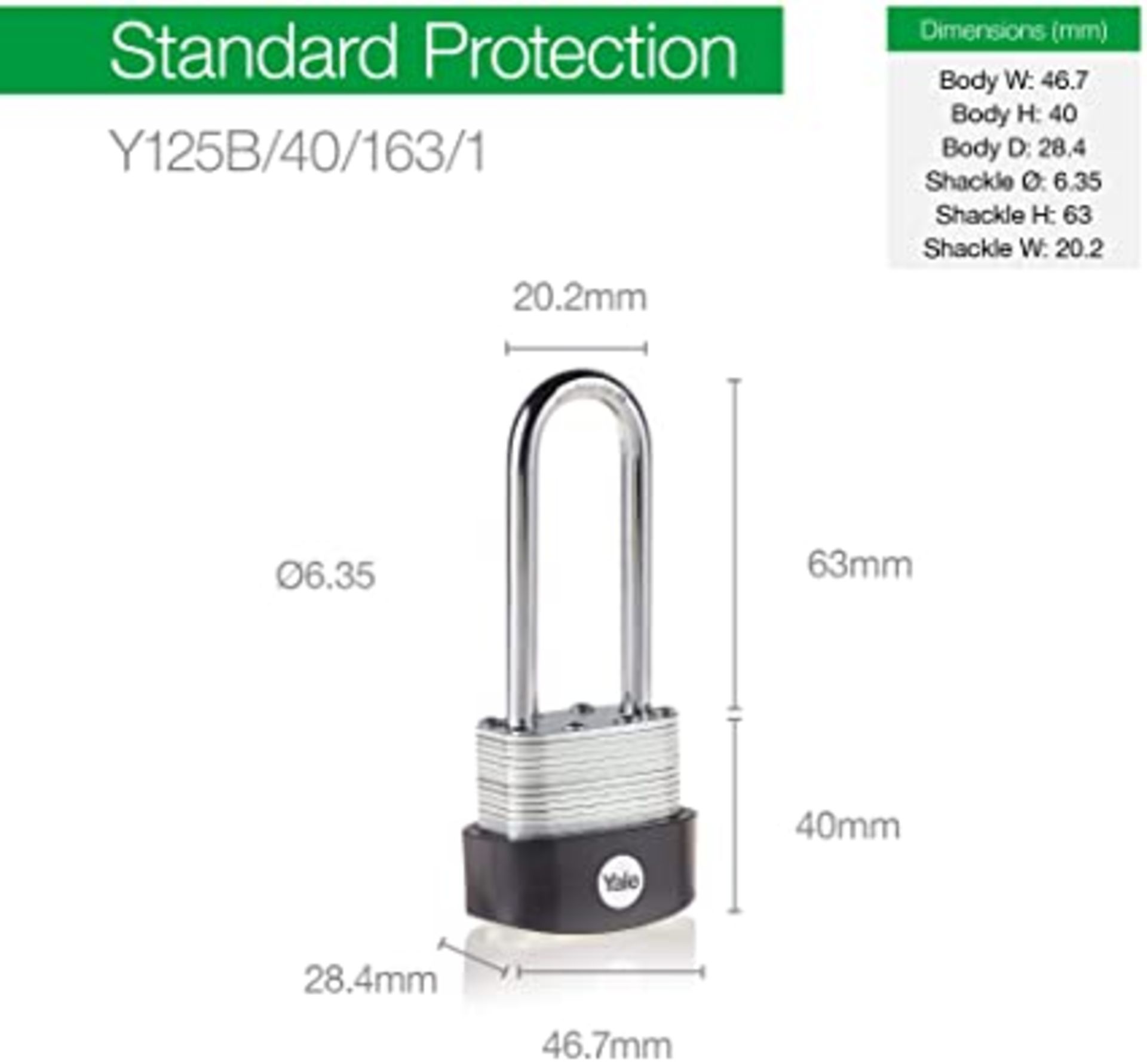 RRP - £12.99 Yale Y125B/40/163/1 - Laminated Steel Long Shackle Padlock (40 mm) - Outdoor Hardened S - Image 2 of 2