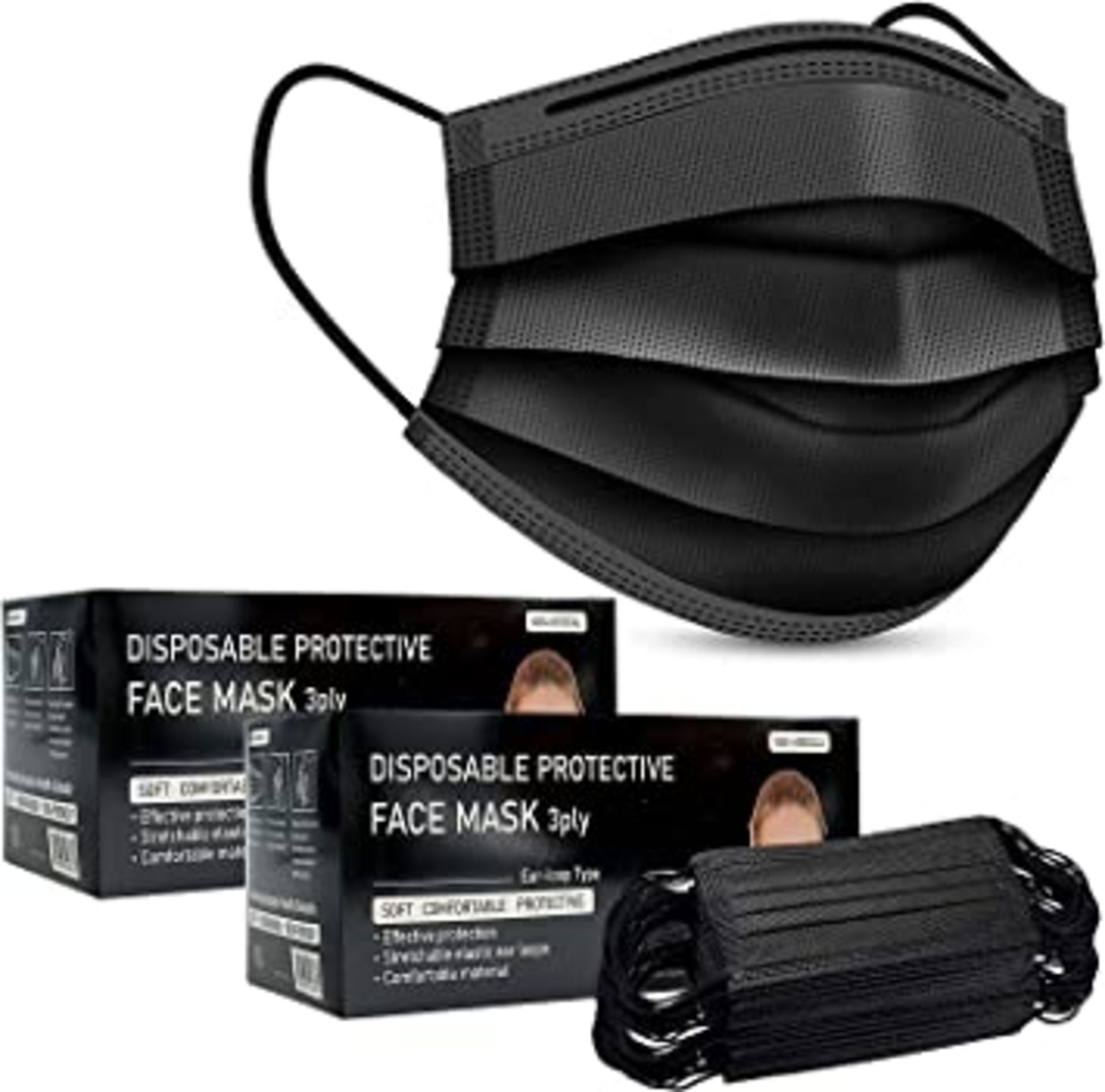 RRP-£3 100 pks Disposable Face Masks | 3-Layer Breathable face mask with strong Elastic Ear loops |