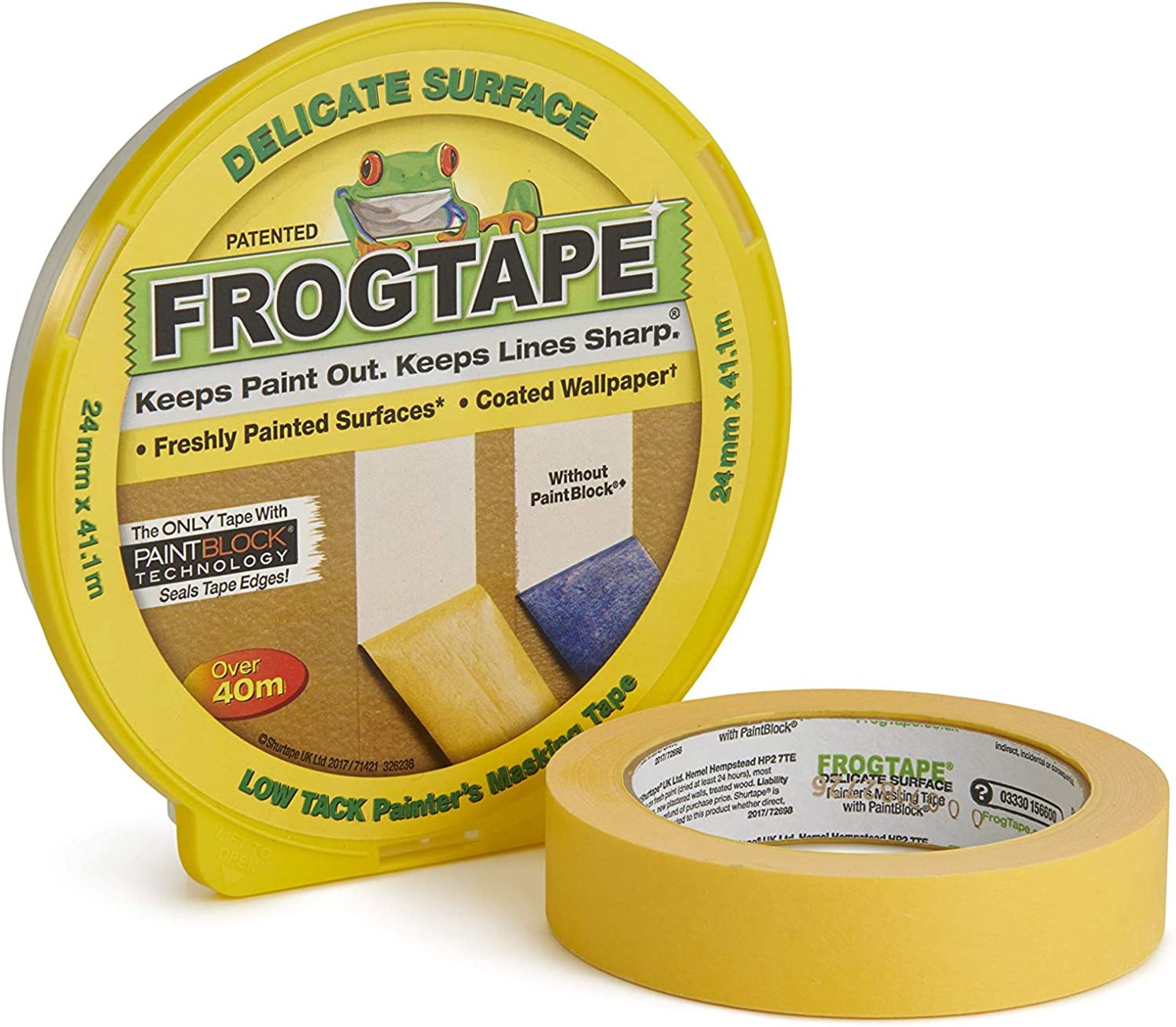 RRP-£7 Frog Tape Yellow Delicate Surface Painters Masking Tape 36mm x 41.1m. Indoor painting and dec