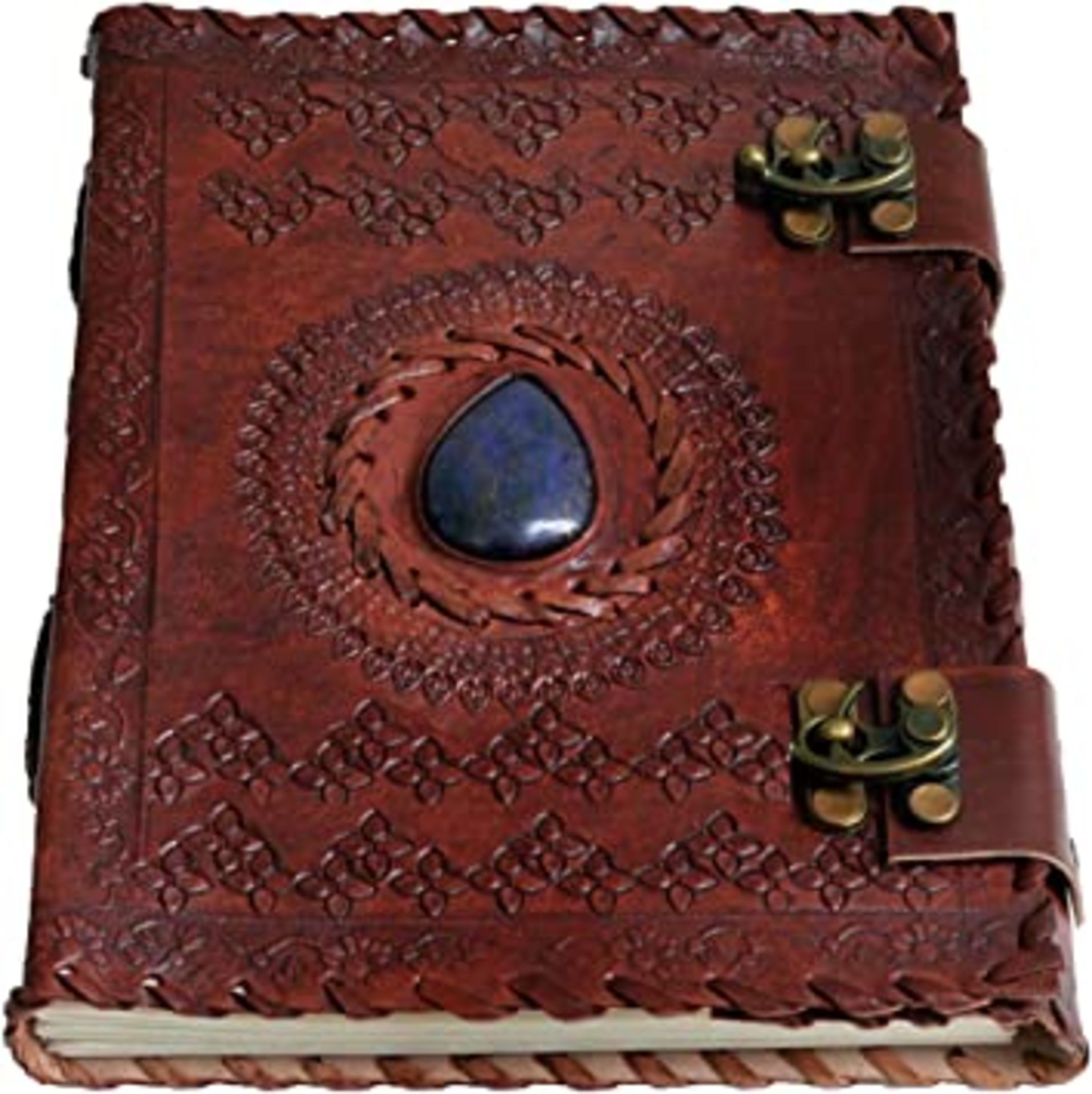 RRP-£13 A5 Leather Journal with Clasp Stone Writing Pad Blank Notebook Handmade Notepad for Men & Wo