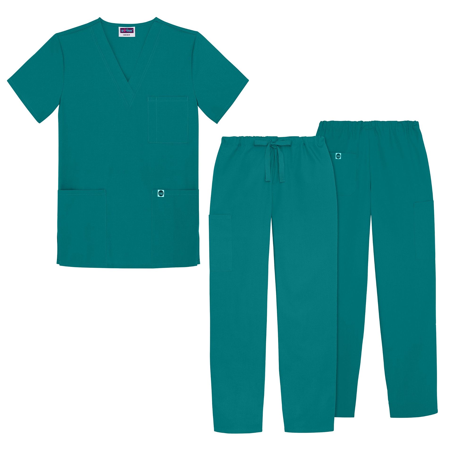 RRP-£21 SIVVAN Unisex Scrubs - Classic V-Neck Top & Drawstring Pants Scrub Set - S8400 - Royal Blue