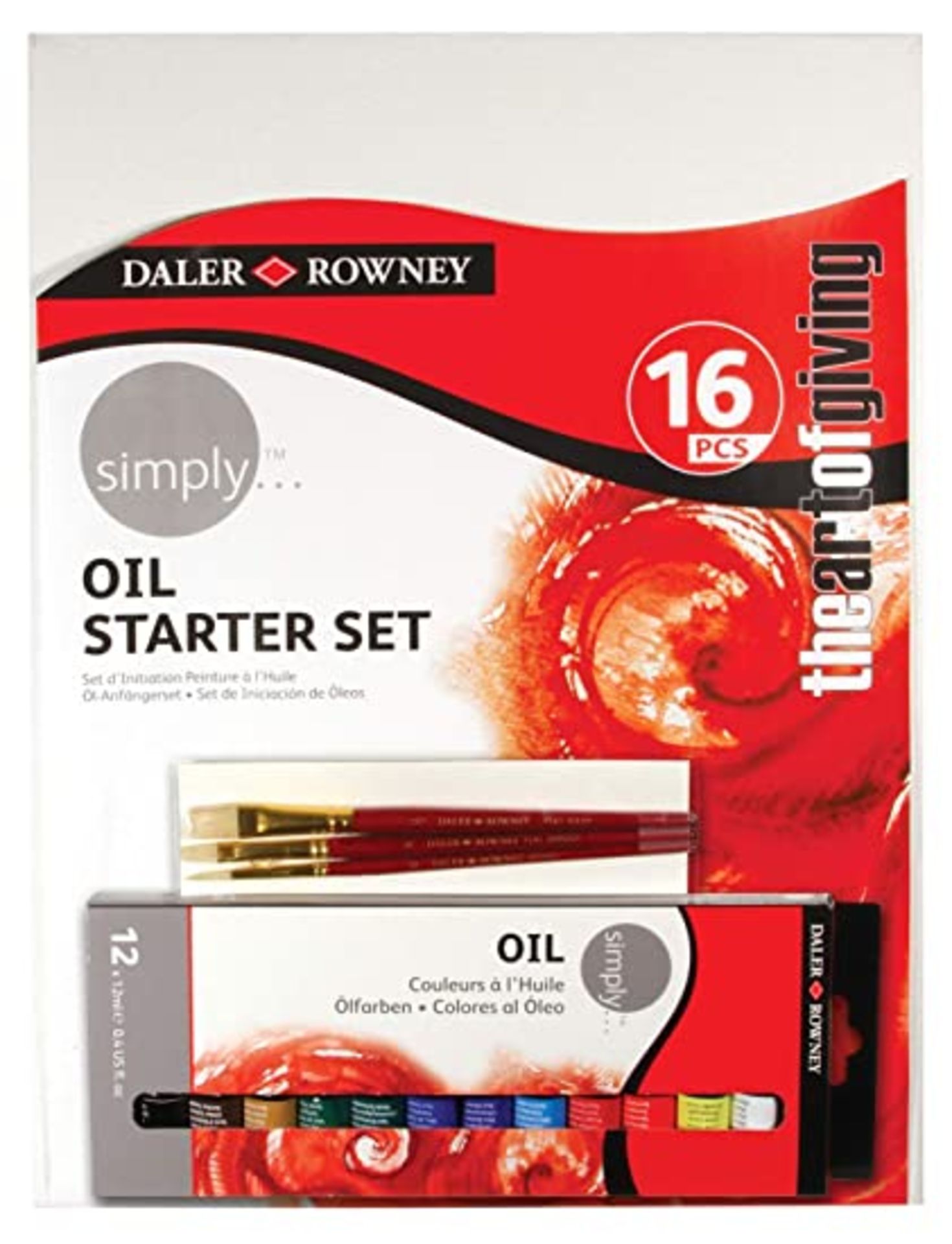 RRP-£11 Daler-Rowney Simply Oil Paint 16pcs Starter Set, 12 x 12ml Assorted Colours, Canvas, 3 Assor