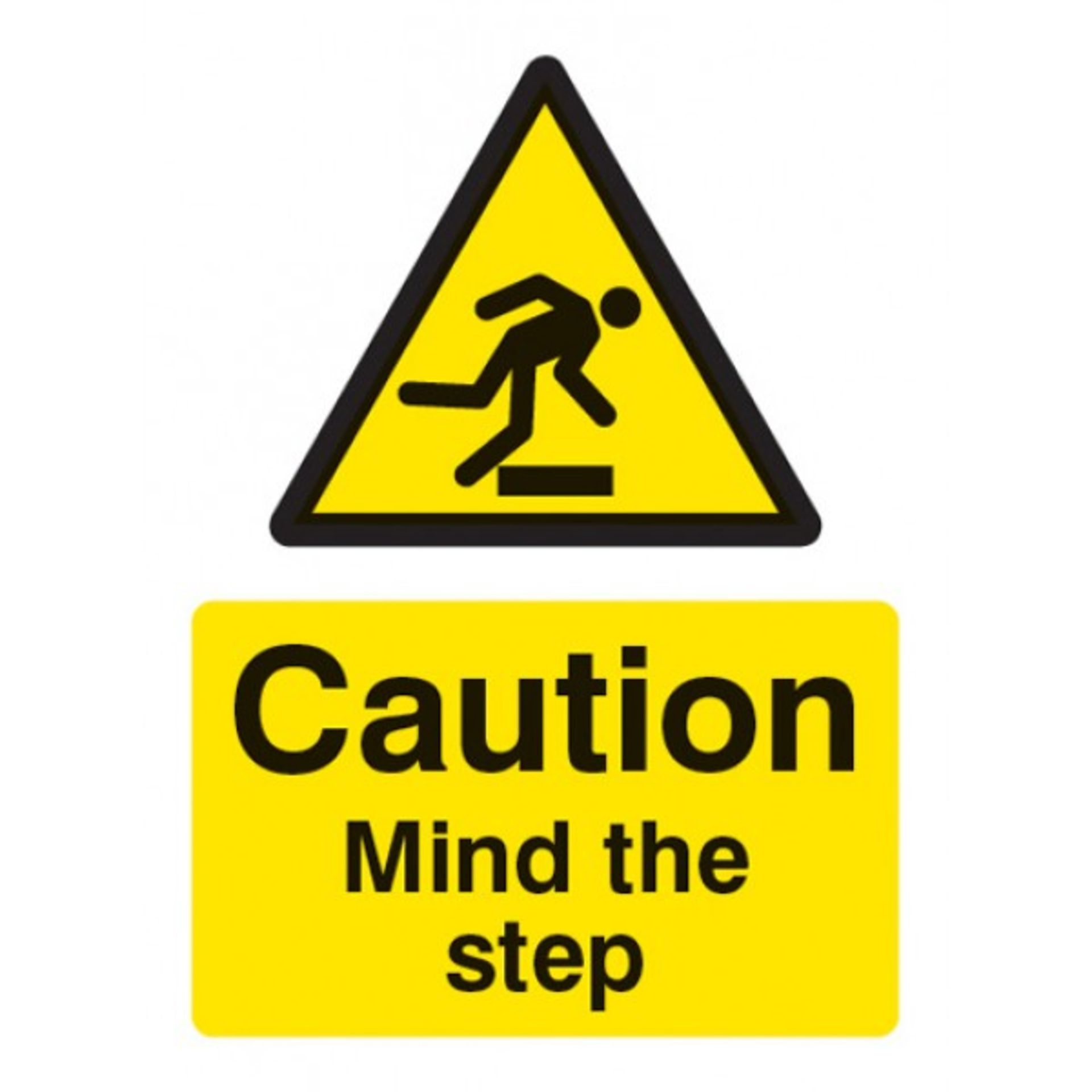 RRP-£2 VSafety Caution Mind The Step Sign - Portrait - 150mm x 200mm - Self Adhesive Vinyl