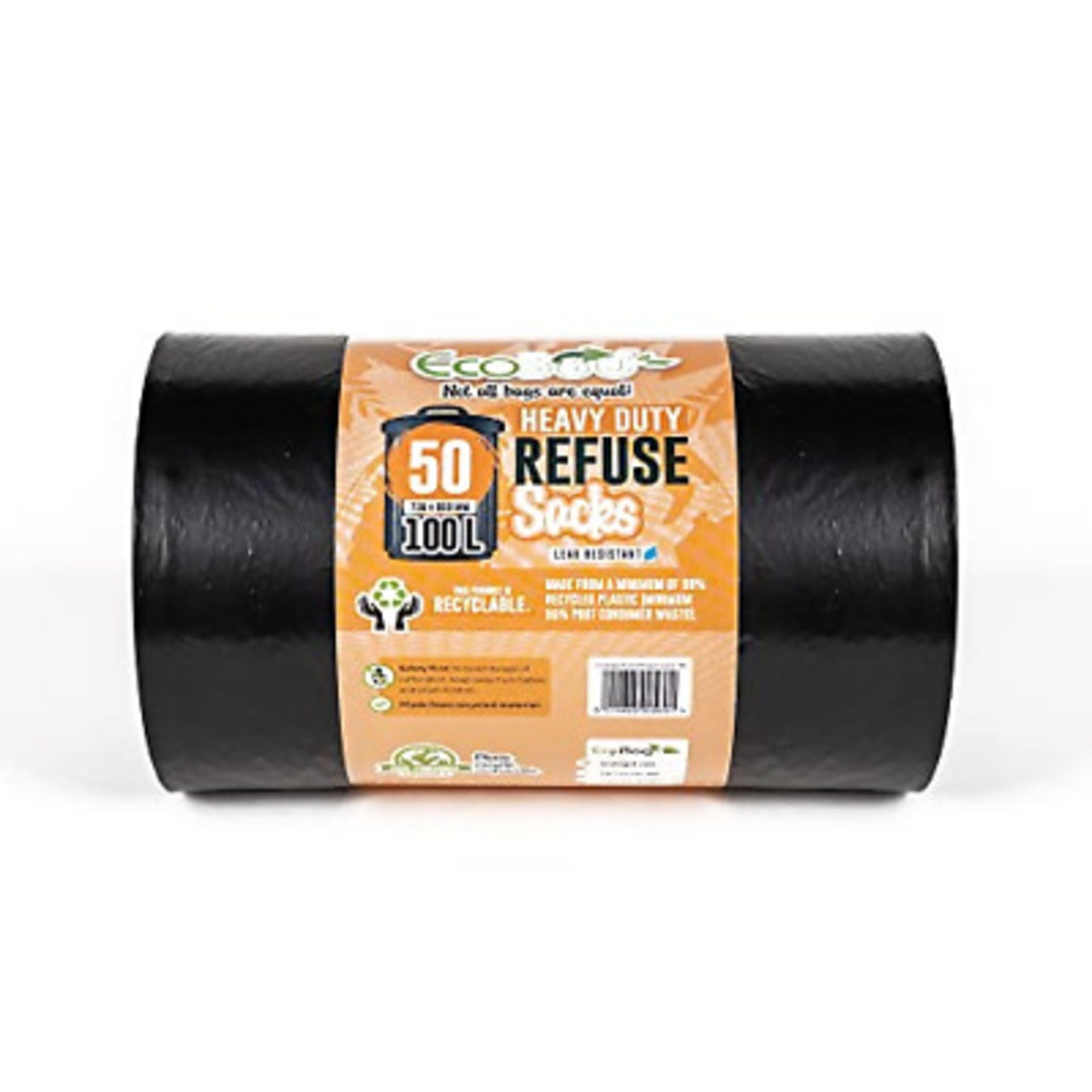 RRP-£6 50 Ecobag Heavy Duty Bin Liner Refuse Sacks - 100L Black , 736mm x 990mm , 48