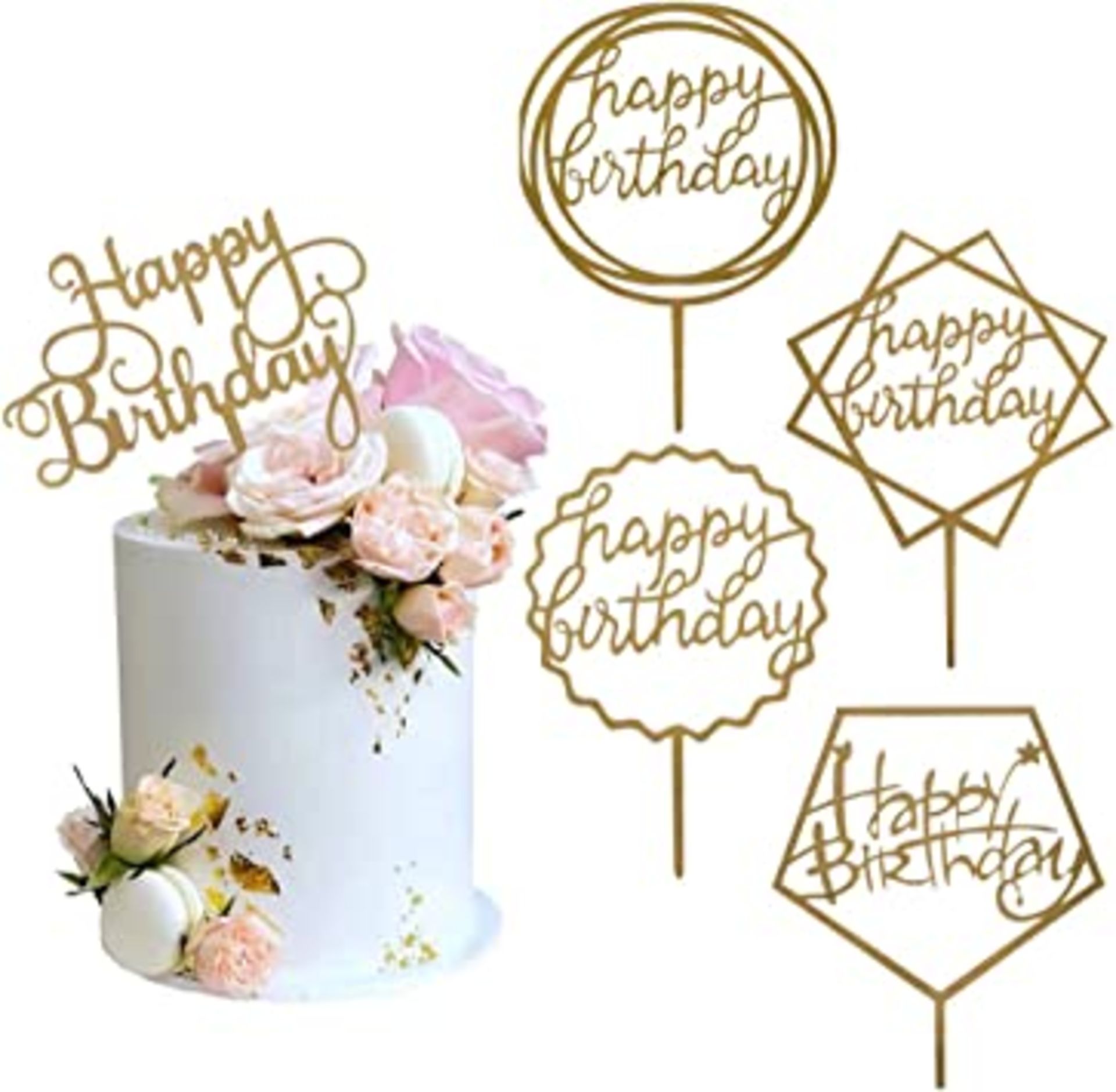 RRP-£3 18th Birthday Cake Topper, Happy Birthday Cake Topper Acrylic Gold Cake Decorations (2pcs Cak