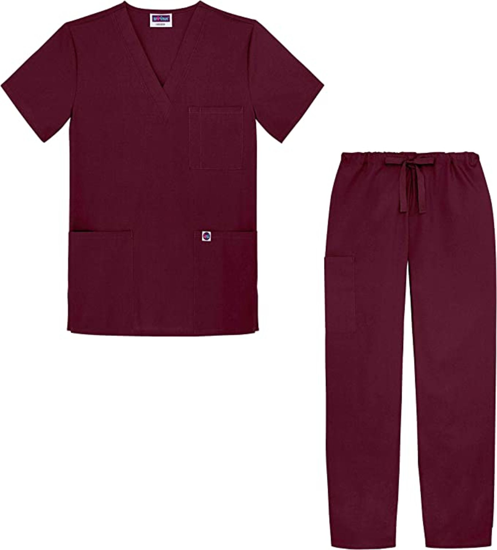 RRP-£22 SIVVAN Unisex Scrubs - Classic V-Neck Top & Drawstring Pants Scrub Set - S8400 - Royal Blue