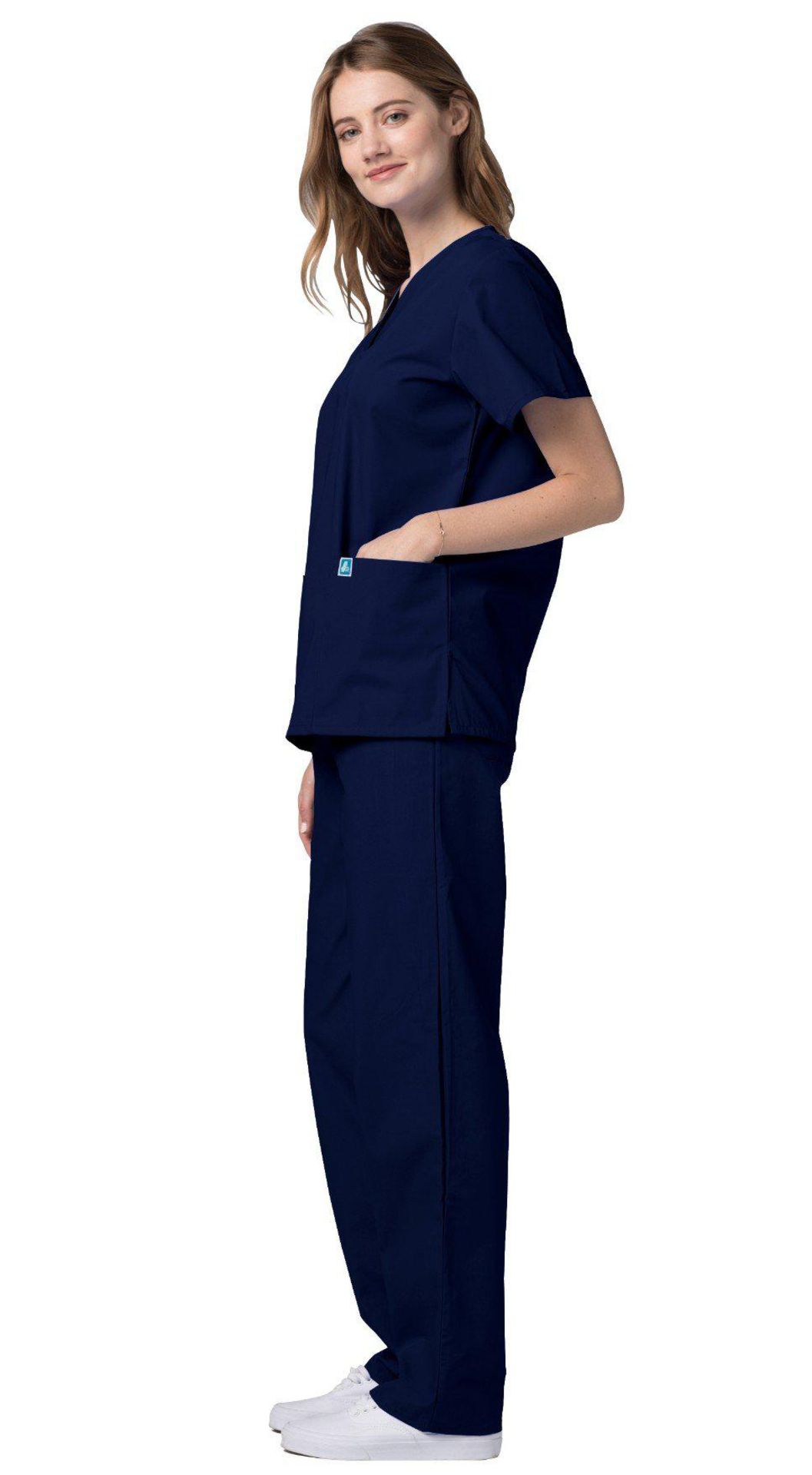 RRP-£20 Adar Universal Unisex Scrubs - V-Neck Scrub Top - 2600 - Navy - L