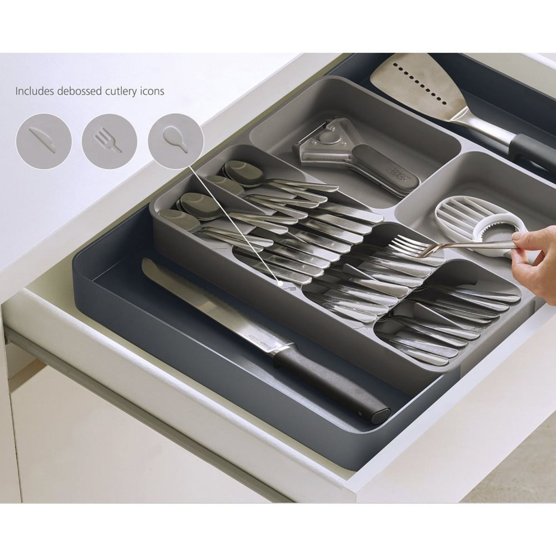 RRP-£33 Joseph Joseph DrawerStore Expanding Cutlery, Utensil & Gadgets Organiser - Grey