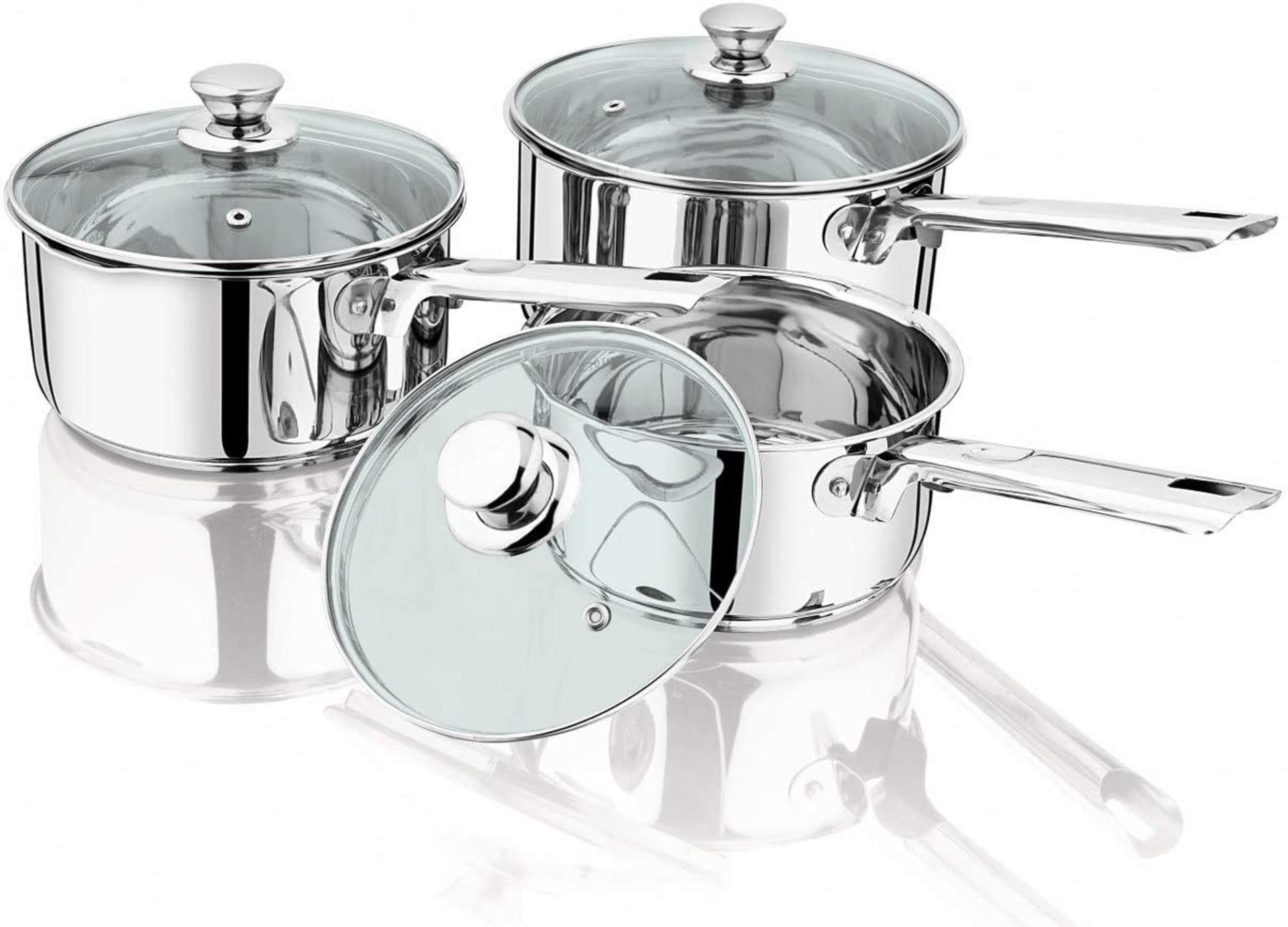 RRP-£50 Penguin HomeÂ® Saucepan Set of 3 - 16cm, 18cm & 20cm | Stainless Steel Sauce Pan sets with G