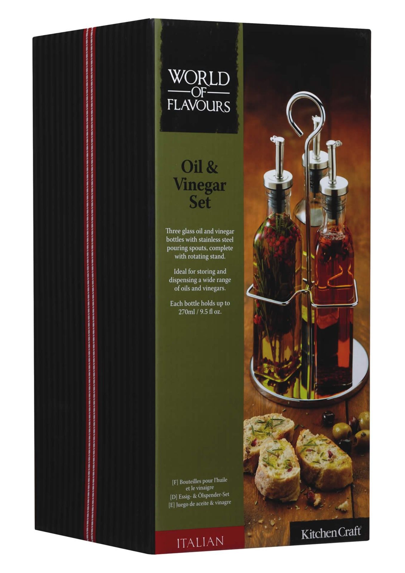 RRP-£23 KitchenCraft World of Flavours Vinegar / Olive Oil Dispenser Bottles and Caddy, Glass / Meta