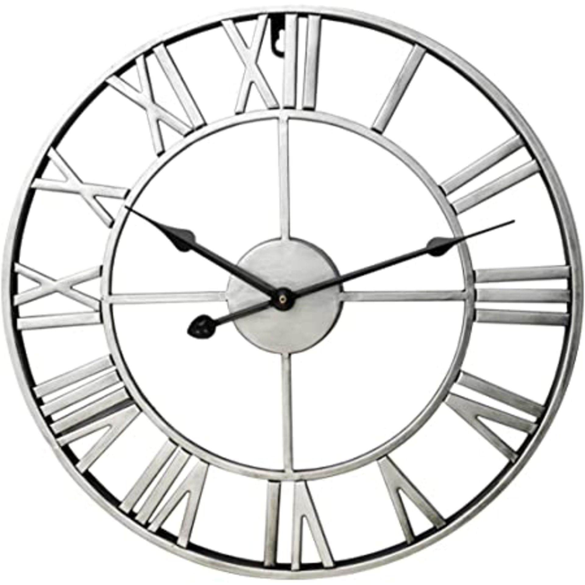 RRP-£52 Large Metal Iron Retro Wall Clock Silent Non-Ticking Battery Operated Vintage Metal Roman Nu