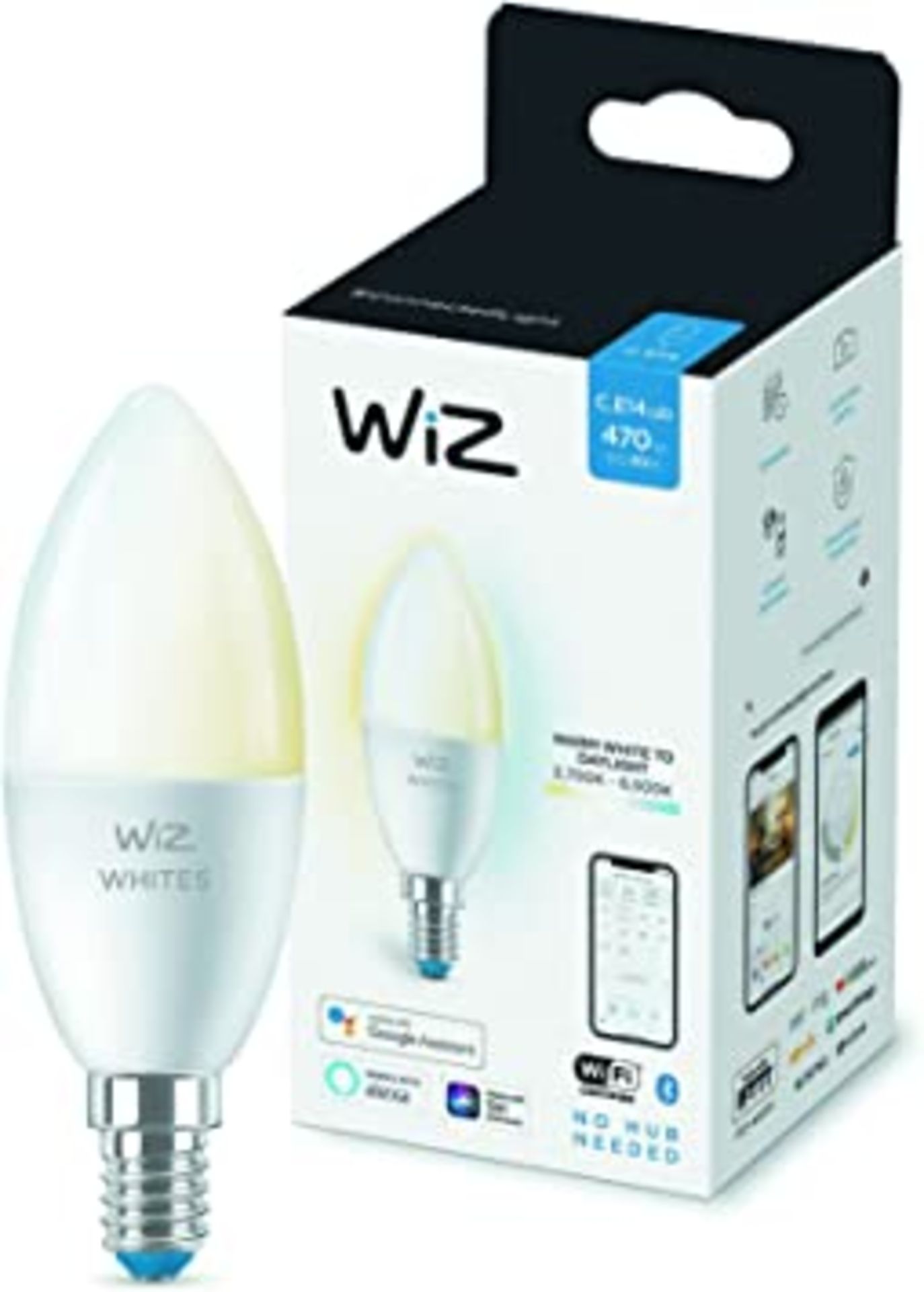 RRP-£12 WiZ Colour [E14 Small Edison Screw] Smart Connected WiFi Candle Light Bulb. 40W Colour and W