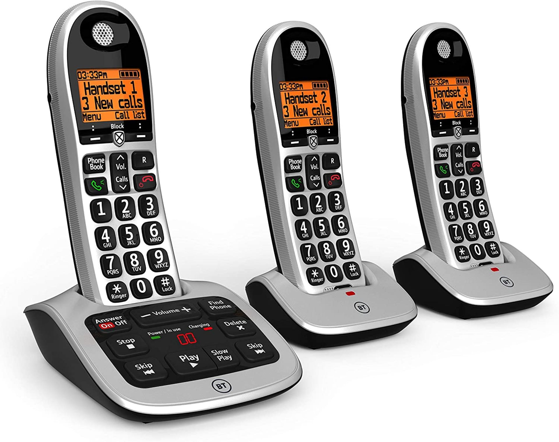 RRP-£80 BT 4600 Big Button Advanced Call Blocker Home Phone with Answer Machine, Trio Handset Pack