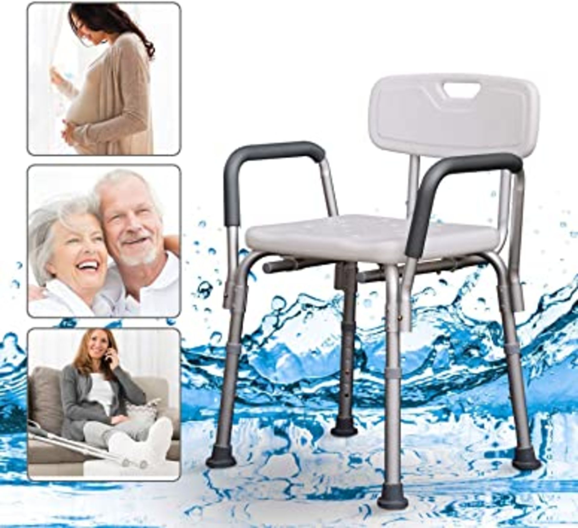 RRP-£69 Nisorpa Shower Chair Height Adjustable Shower Stool with Padded Armrests and Back, Elderly B