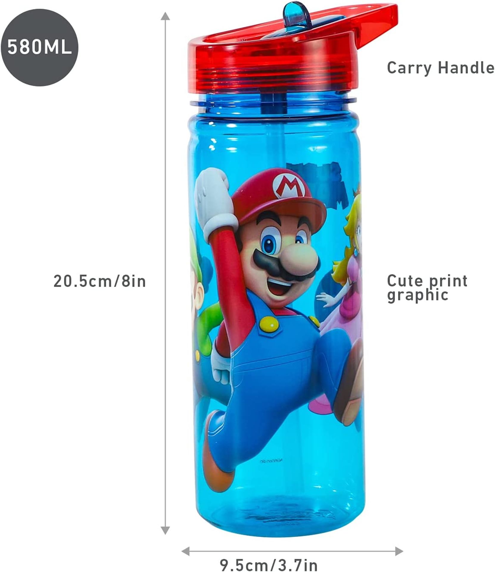 RRP-£16 Stor Super Mario 580ml Water Bottle for Kids, School Drinks Bottle Made of Durable Tritan BP