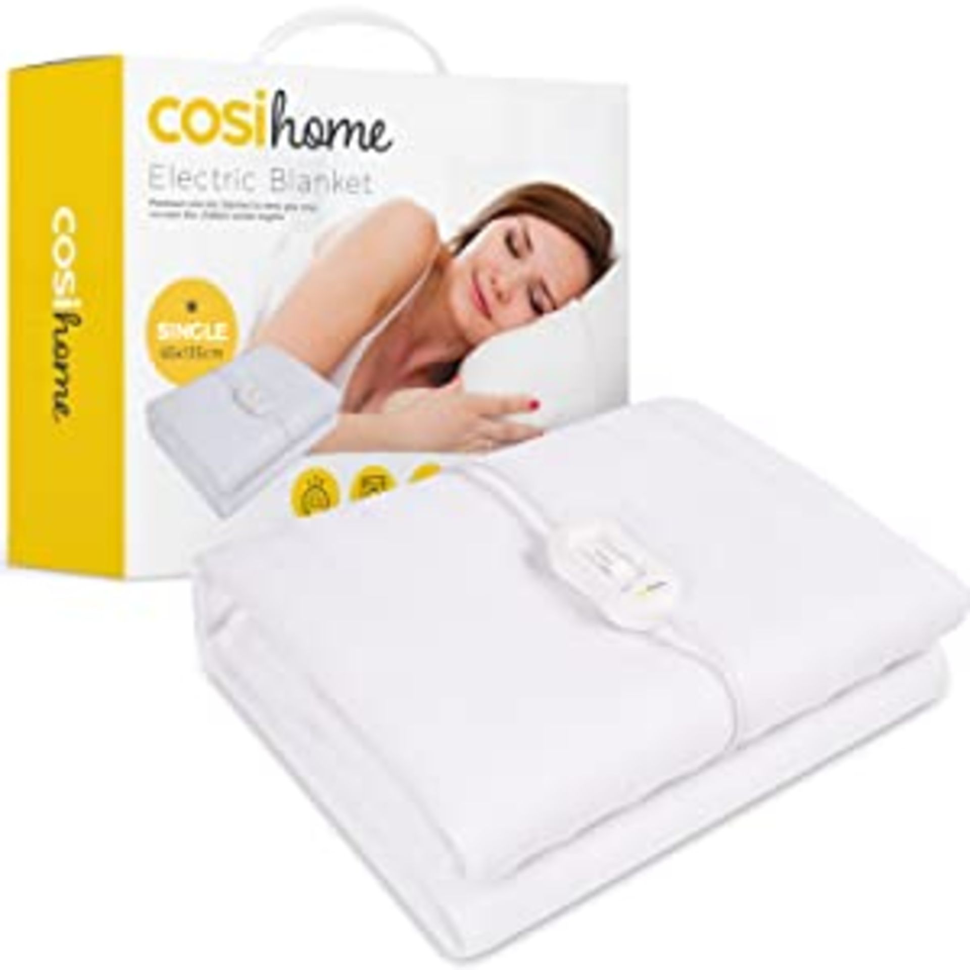 RRP-£20 Premium Comfort Single Electric Blanket - Control with 3 Heat Settings, Polyester, White