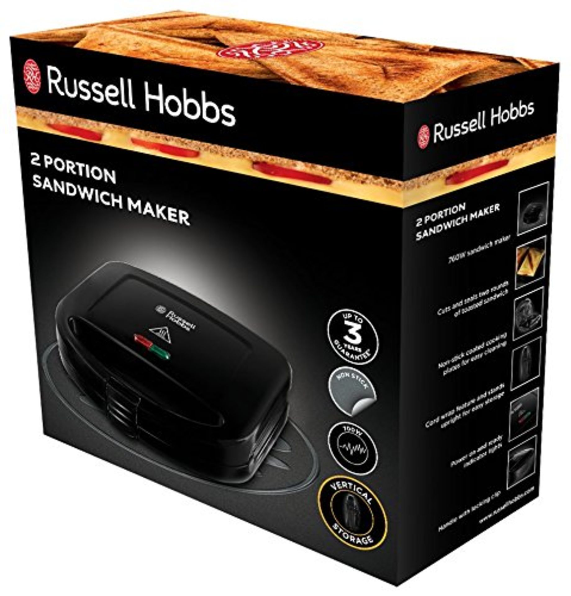 RRP-£20 Russell Hobbs 24520 RU-24520 Sandwich Toaster Toastie Maker â€“ Two Slice, Easy Clean Plates