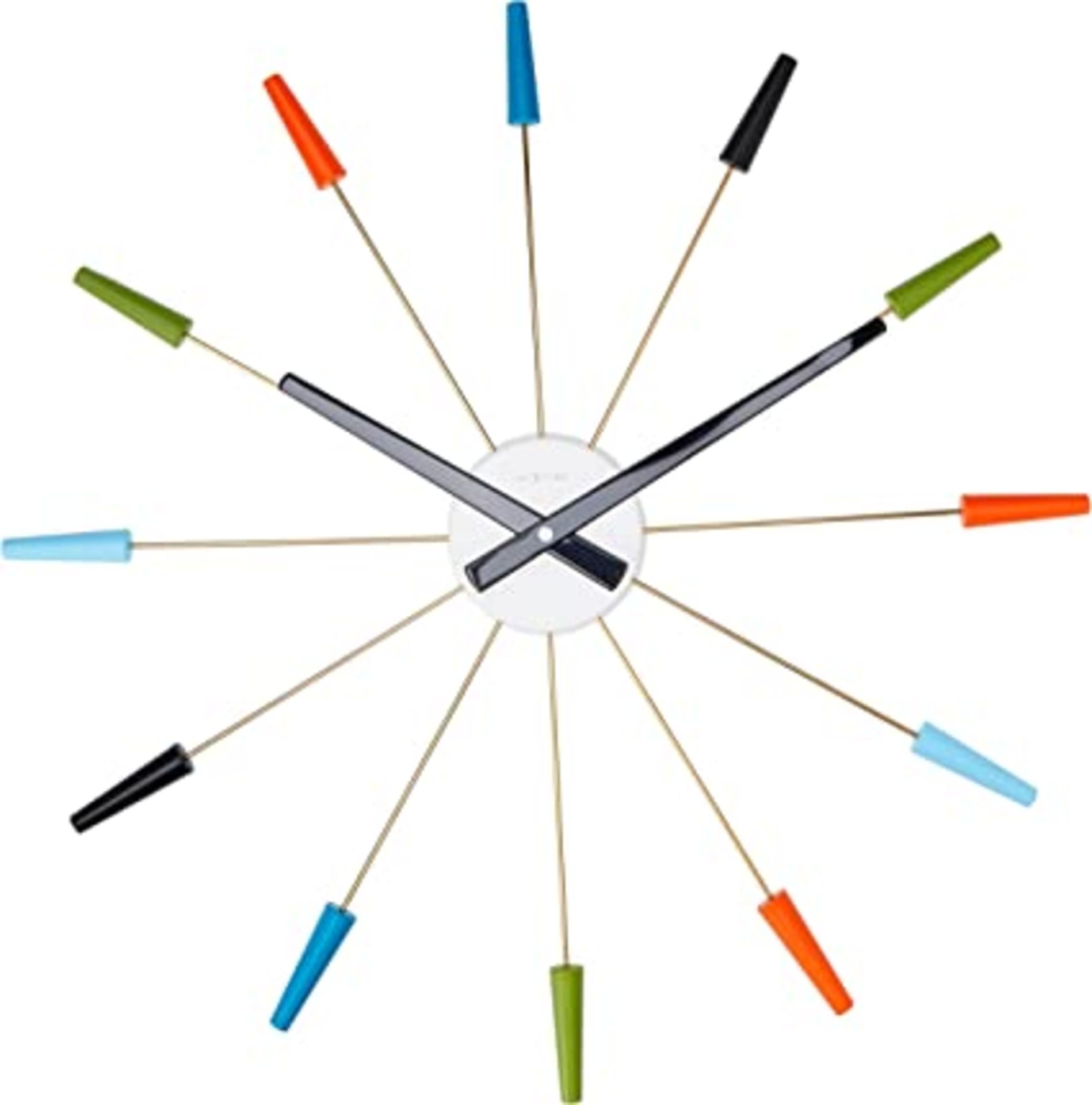 NexTime - Silent Wall Clock - Vintage - 58 cm - Stainless Steel - 'Plug Inn' Multicolored