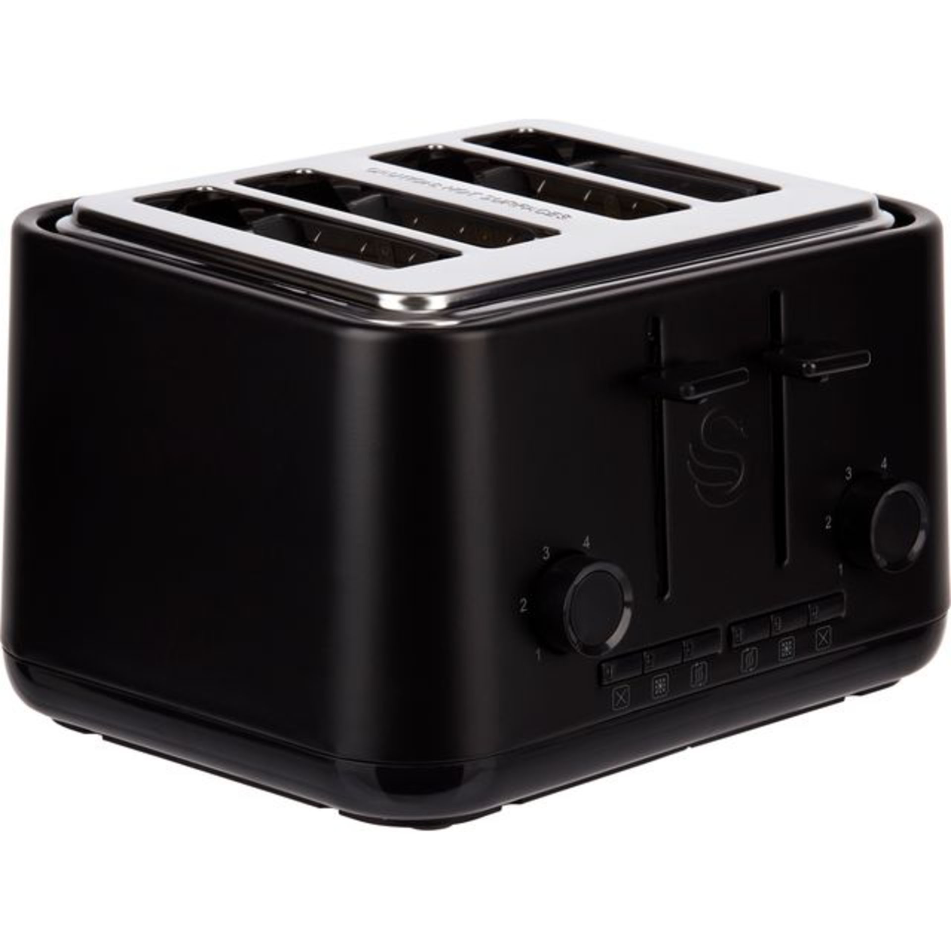 RRP-£83 Swan Stealth 4 Slice Toaster, Cancel, Reheat and Defrost Settings, Black, Independent Browni