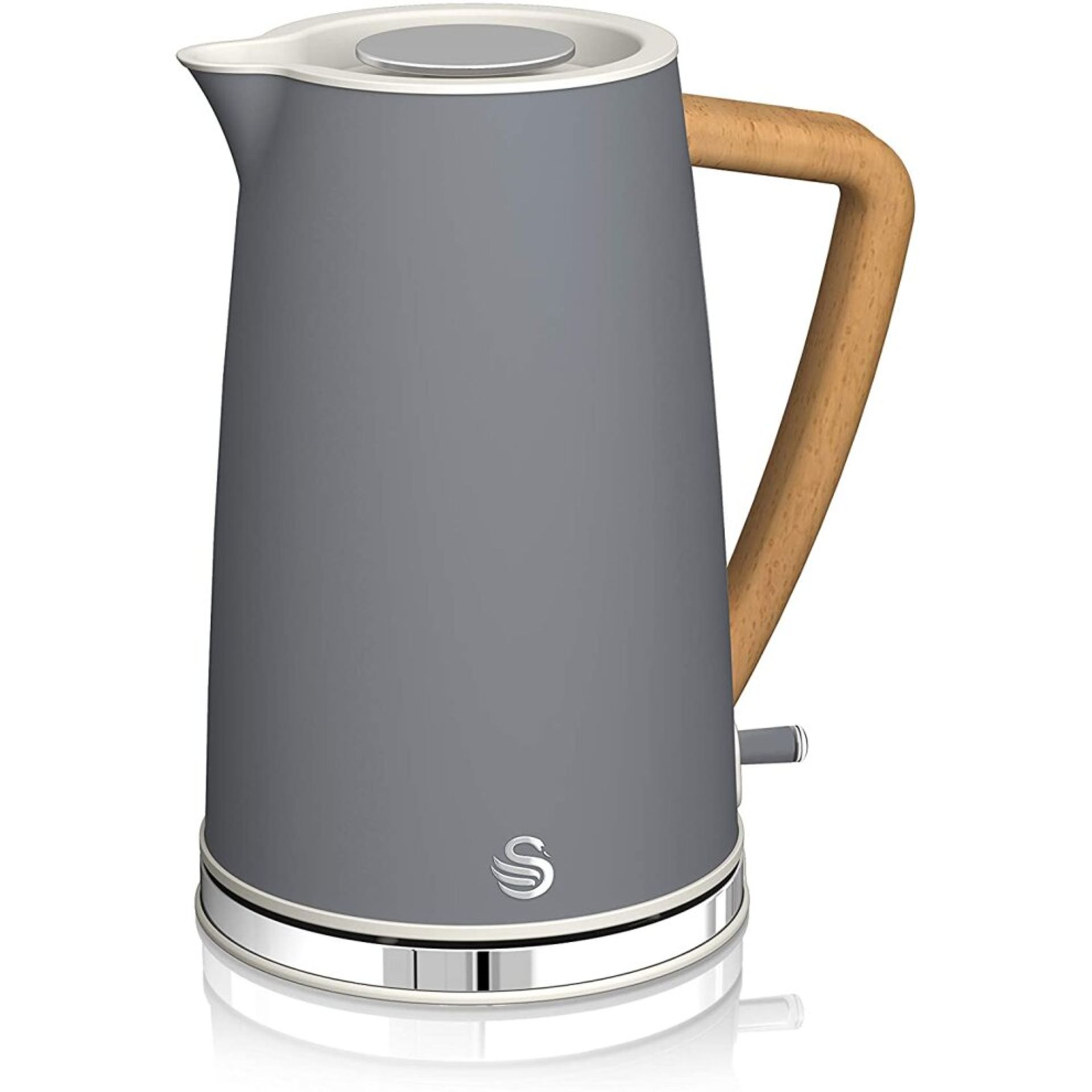 RRP-£50 Swan SK14610GRYN, Nordic Rapid Boil Jug Kettle, Wood Effect Handle, Soft Touch Housing and M