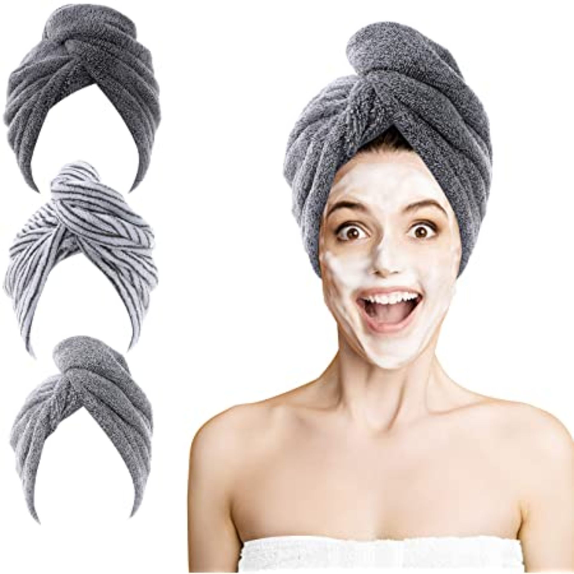 RRP-£6 UNIQUE ZONE 100% COTTON Hair Turban Towel, Dry Hair Towel Cap with Loop and Button Fastener,