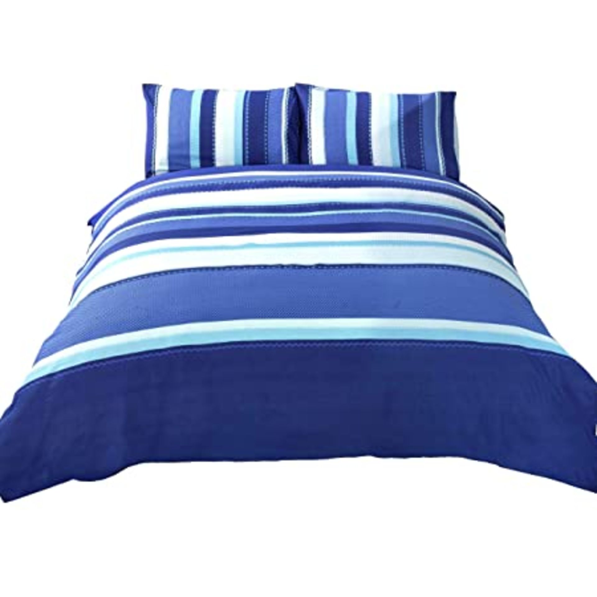 RRP-£11 Signature Striped Adults Teenagers Quilt Duvet Cover and Pillowcase Bedding Bed Set, Blue, S