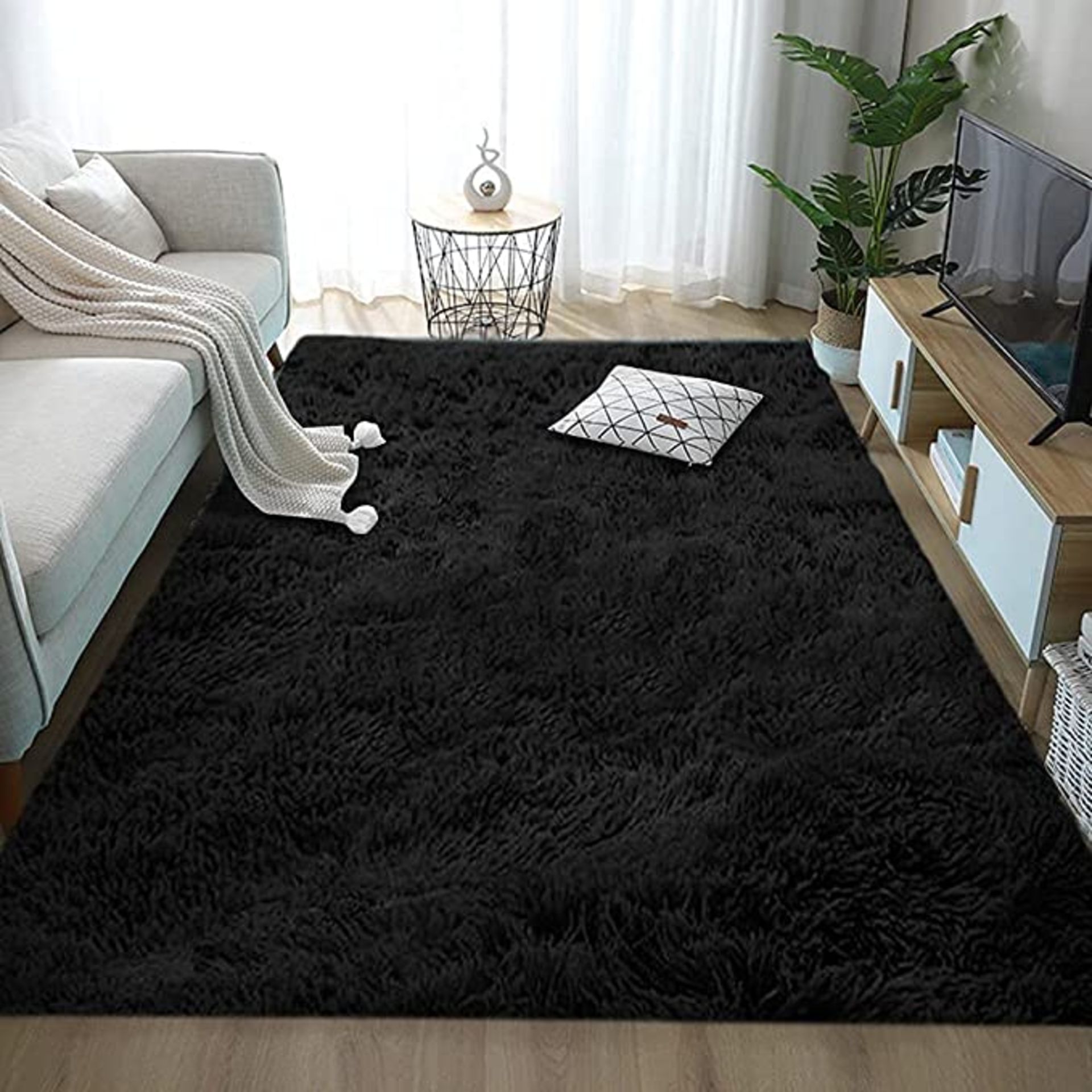 RRP-£106 Blivener Shaggy Ultra Soft Tie Dye Area Rug Black Modern Luxury Rug Plush Fluffy Area Rug S