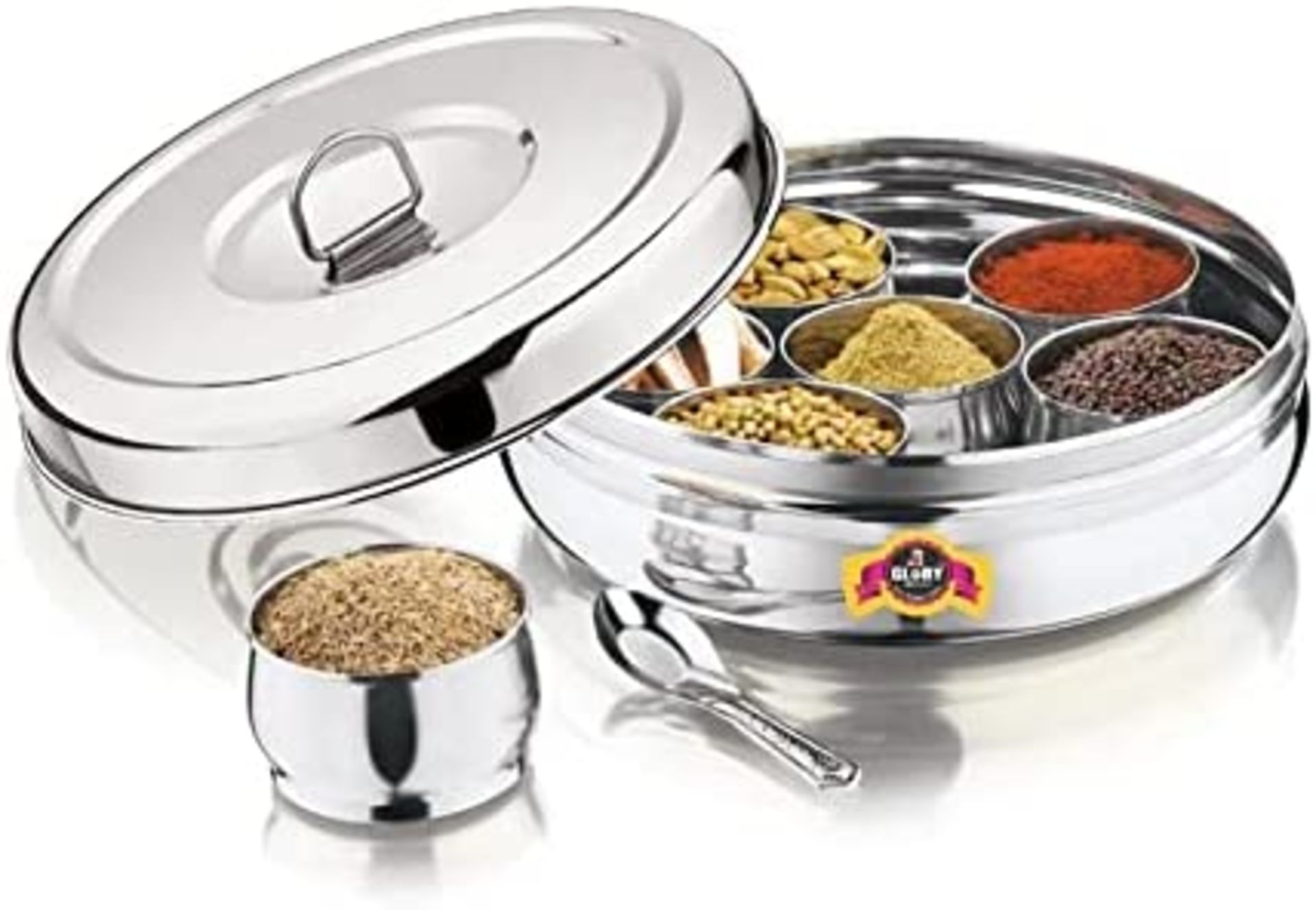 RRP-£9 Ruchi Crafts Mother's Day Gifts Stainless Steel Belly Shape Indian Masala Spice Box Dabba spi