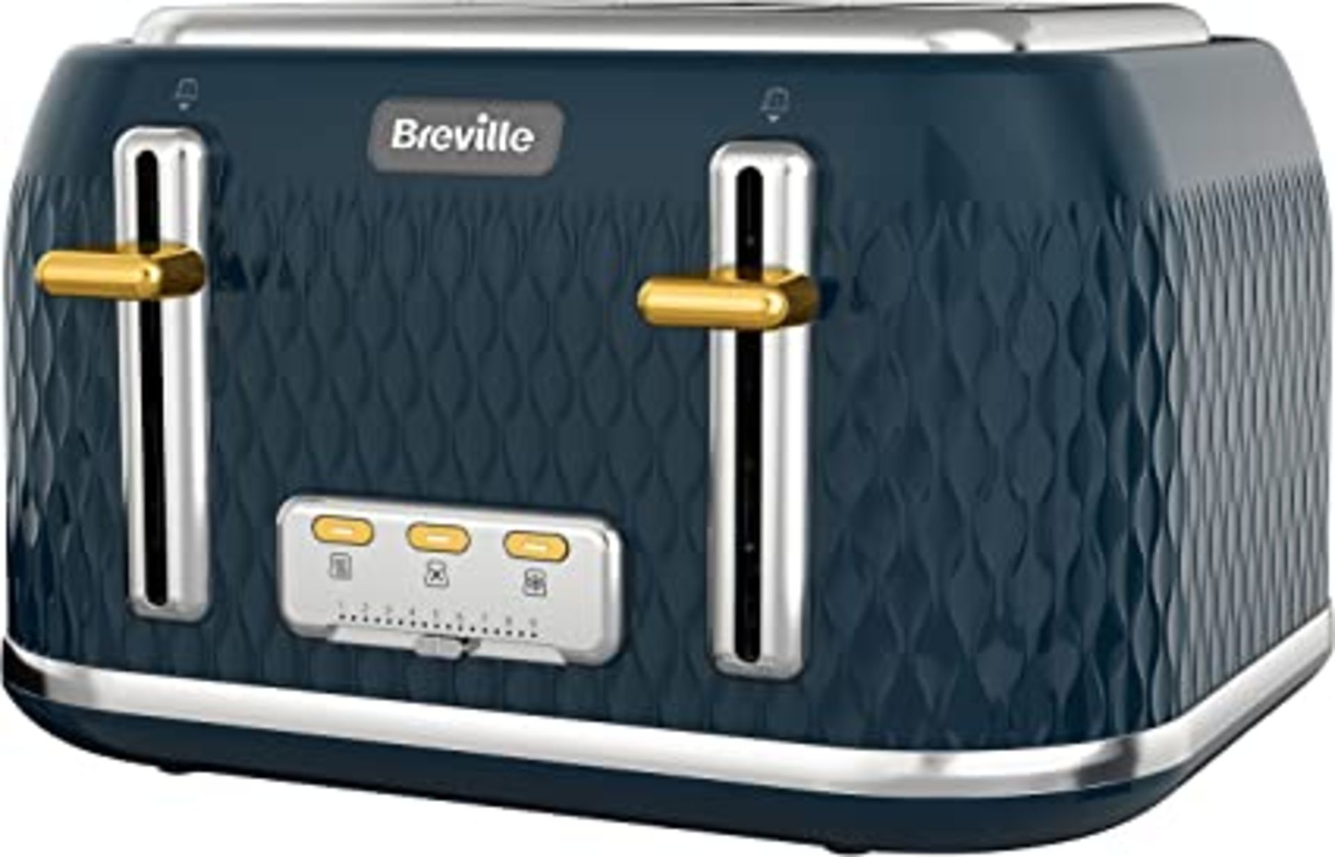 RRP-£44 Breville Curve 4-Slice Toaster with High Lift and Wide Slots | Navy & Gold [VTT965]