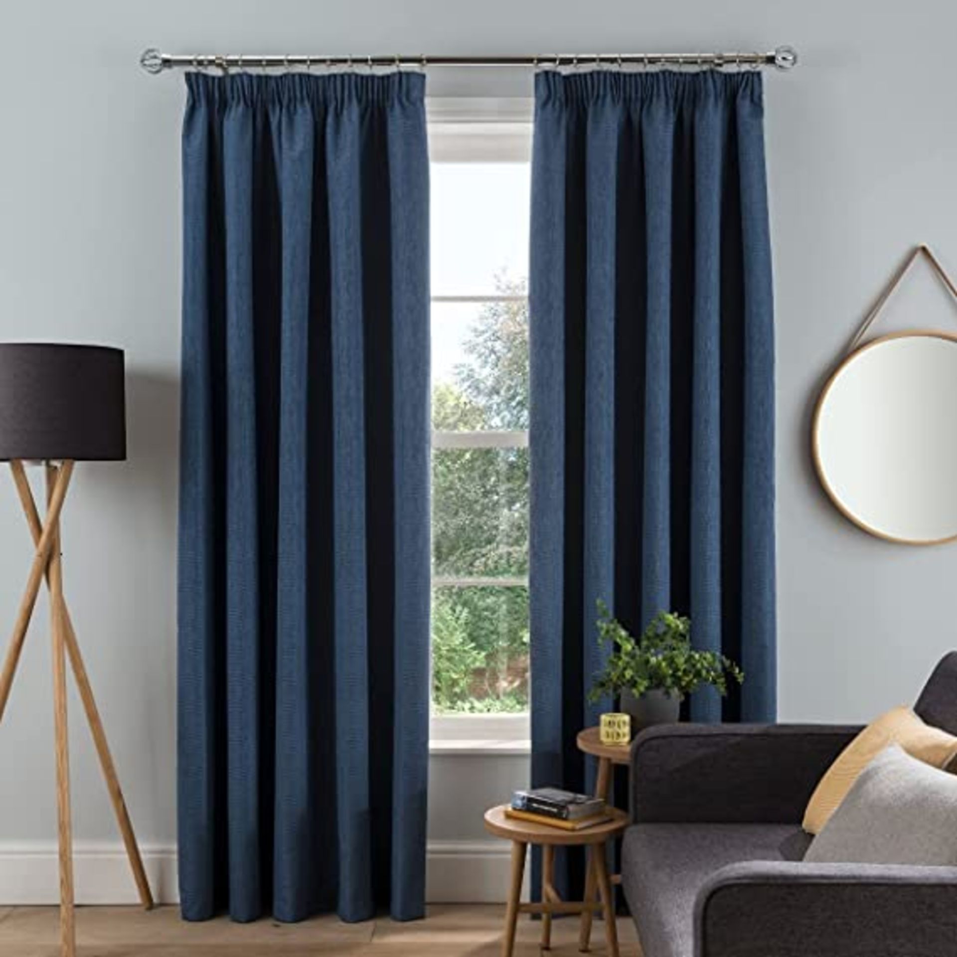 Sleepdown Textured Rib Weave Pencil Pleat Blackout Lined Curtains Thermal Insulated for Bedroom and