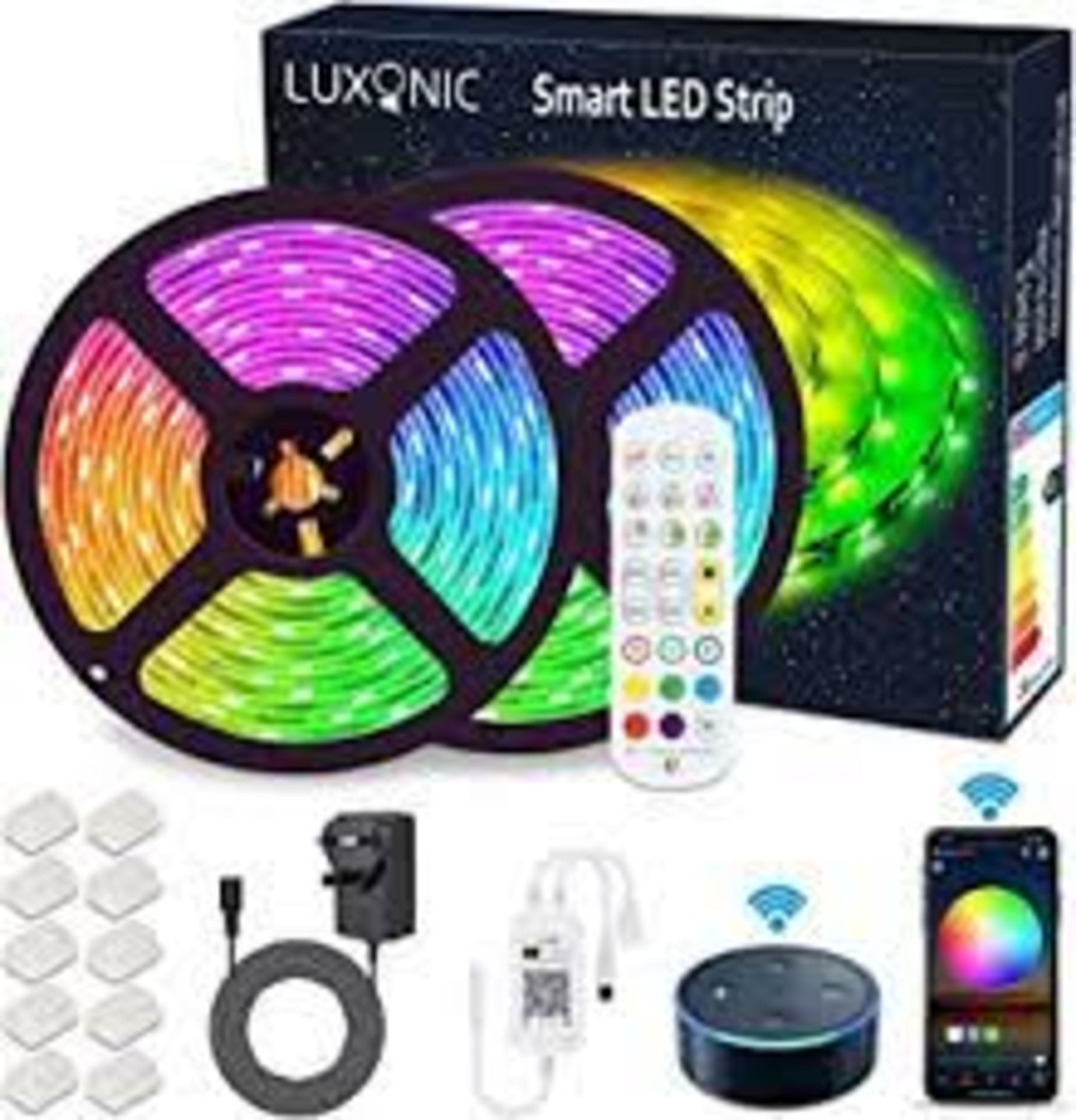 RRP-£10 LUCKYLUX 10m Smart Led Strip Lights (2X 5m Rolls), RGB Color Changing Bluetooth LED Lights w
