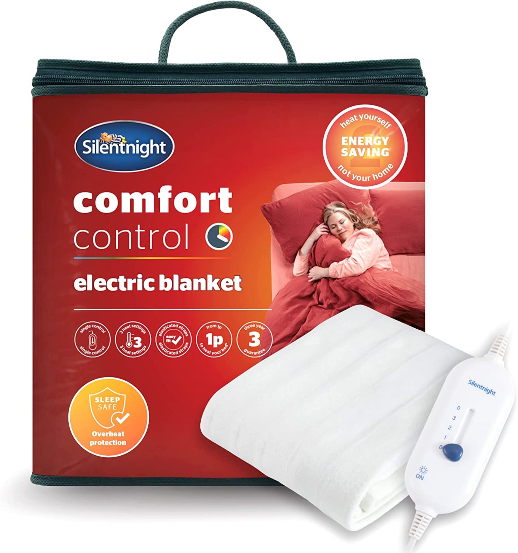 RRP-£43 Silentnight Comfort Control Electric Blanket King Size - Heated Electric Fitted Underblanket