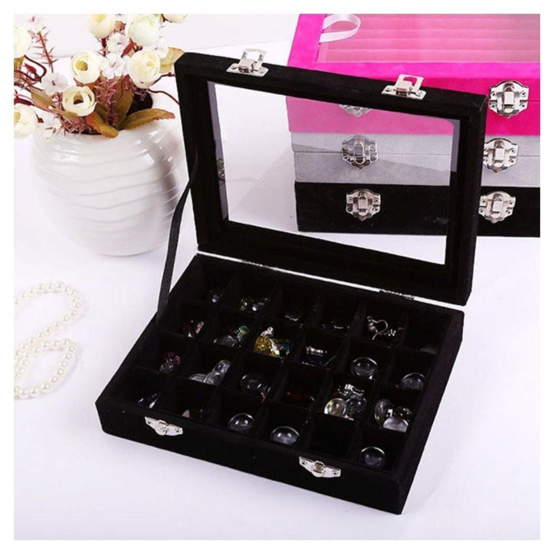 RRP-£12 Basuwell Velvet Glass Jewellery Ring Display Organiser Box Tray Holder Jewellery Earrings St