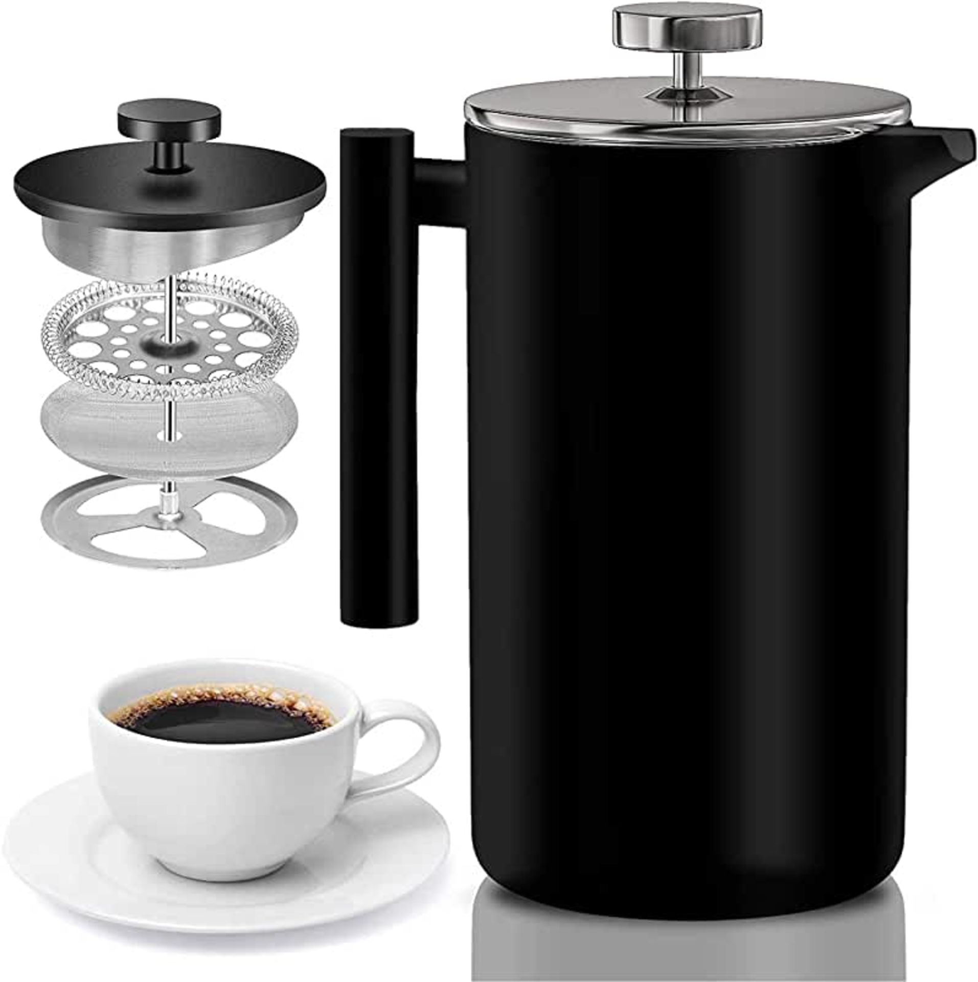 RRP-£11 Stainless Steel Cafetiere 8 Cup, RAINBEAN French Press Coffee Maker Easy Cleaning Cafeteria,