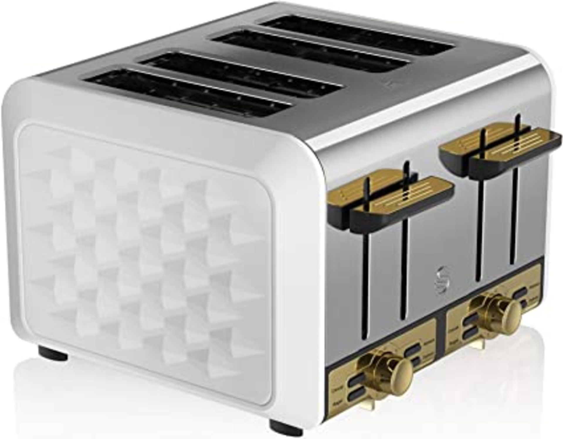 RRP-£49 Swan Gatsby White and Gold 4-Slice Toaster, Variable Electronic Browning Controls, Matte Whi