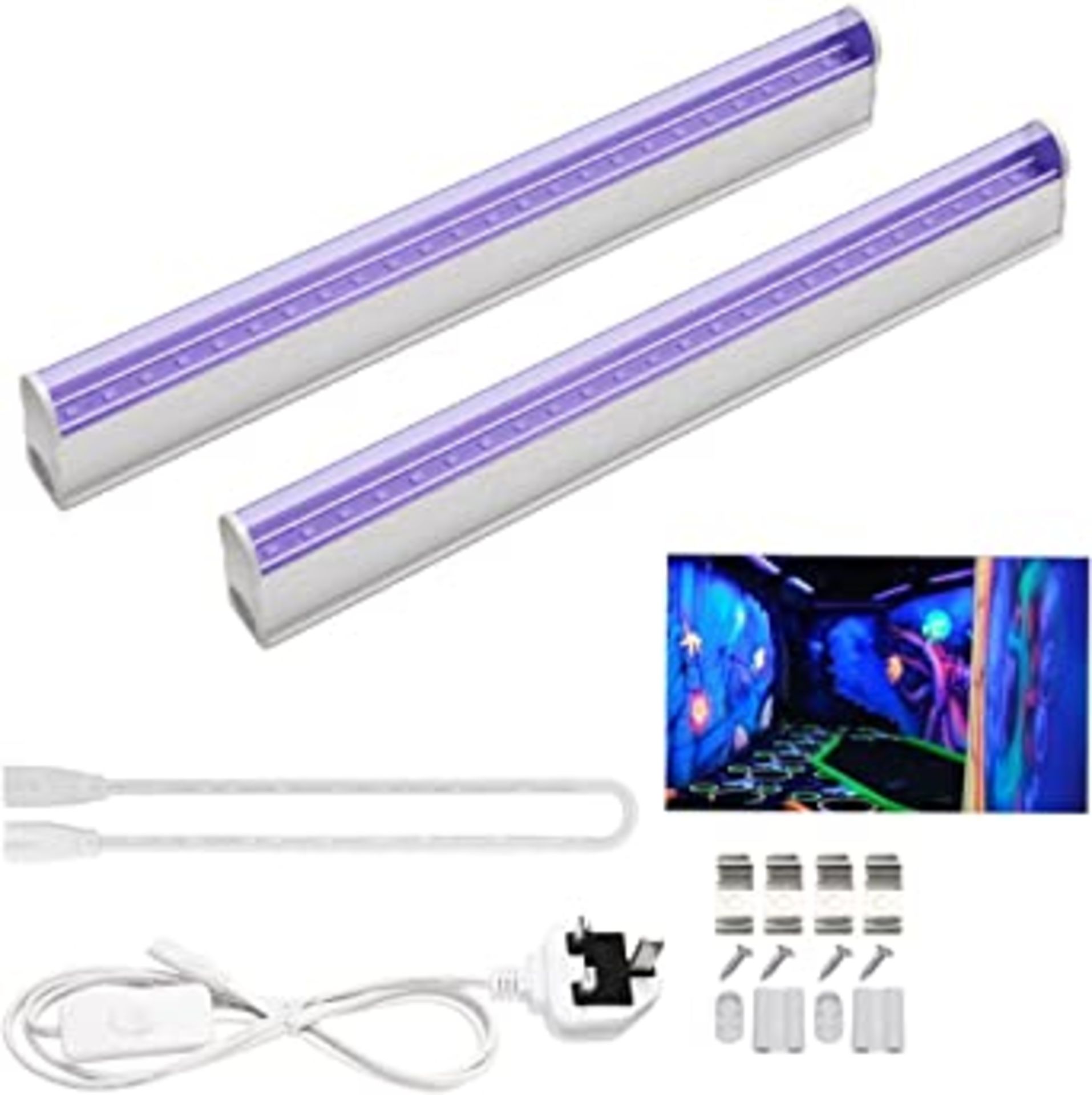 RRP-£12 2pcs UV LED Black Light Bar, 6W UV Portable Blacklight for UV Poster, UV Art, Bedroom, Ultra