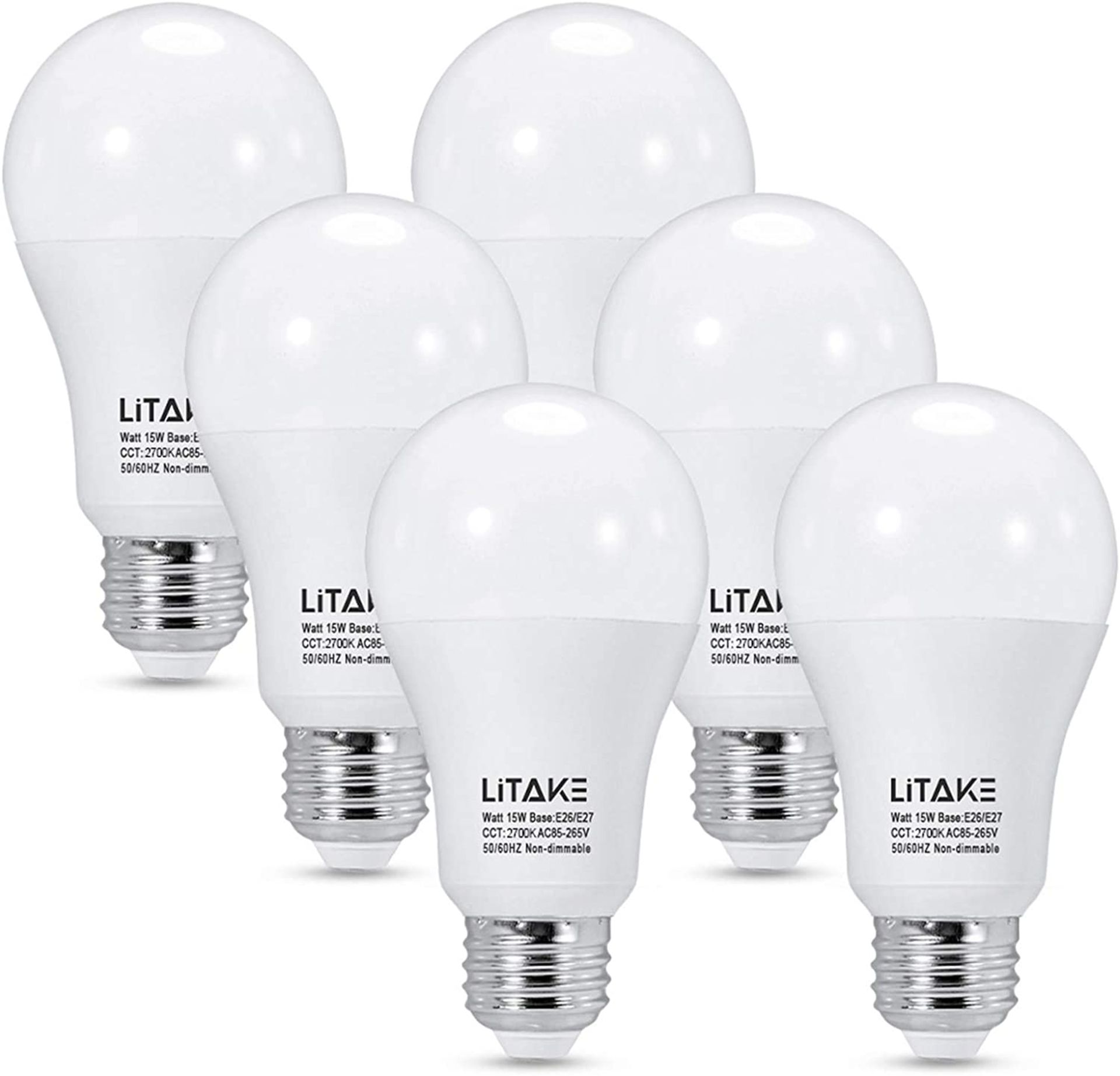 RRP-£21 Litake E27 Bulb LED, 6 Pack 150W Equivalent 15W E26 A60 Screw Edison Light Bulbs Warm White