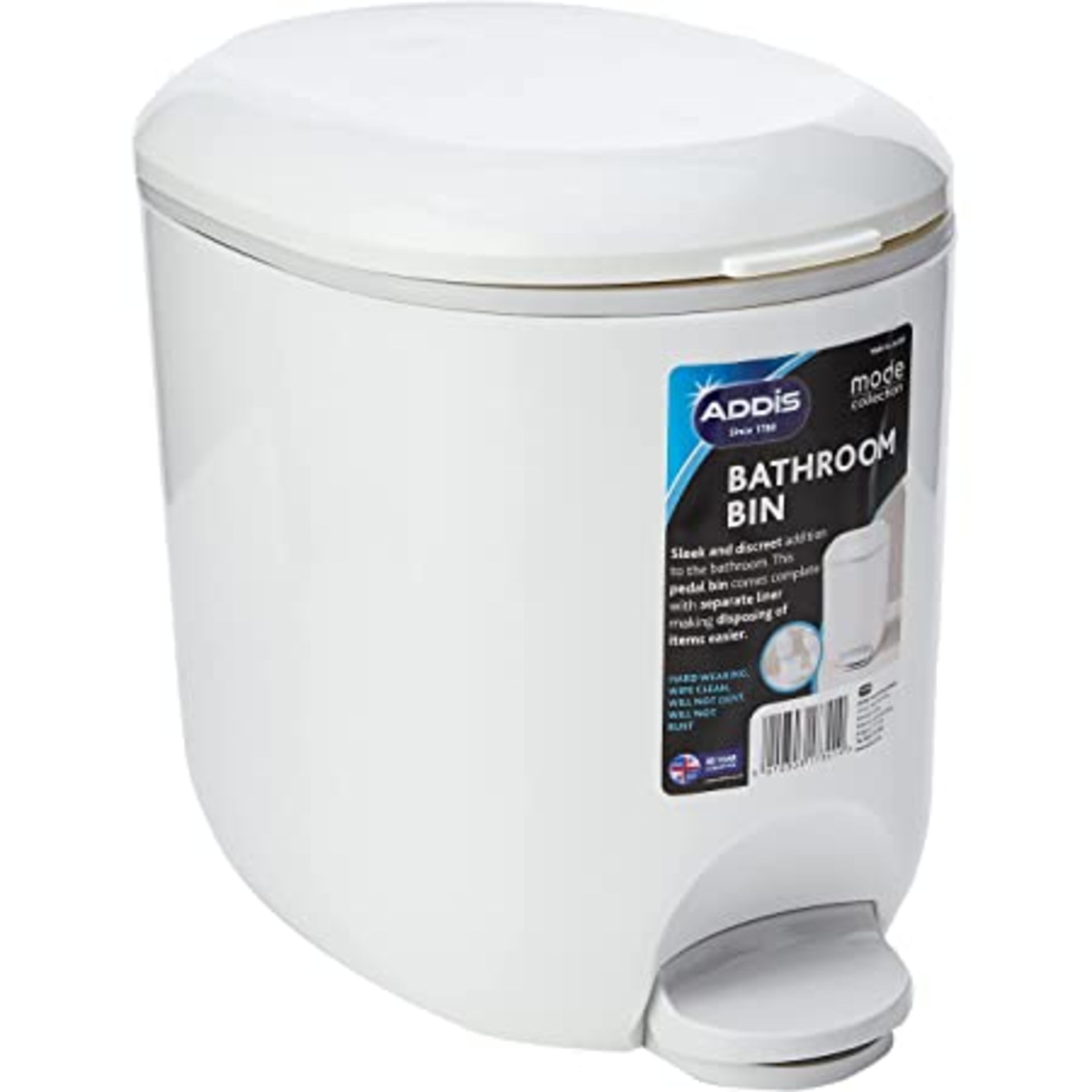 RRP-£13 Addis 518503 Premium Deluxe Bathroom Pedal Bin with inner, 3.5 litre, White Grey, 29 x 18.5