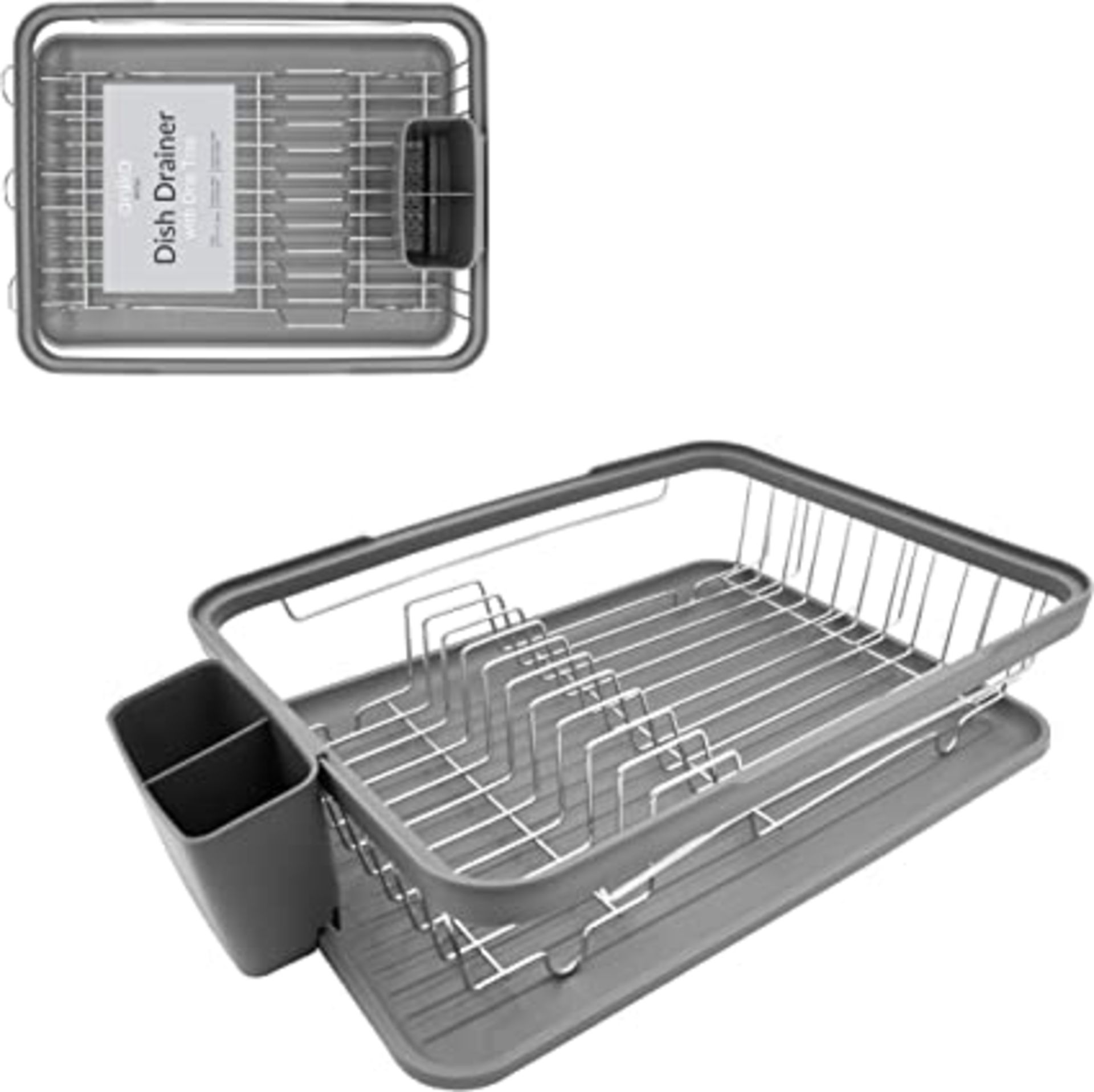 RRP-£17 Anika 69069 Kitchen Dish Drainer Rack / Separate Cutlery Holder / Removable Drip Tray / Grey