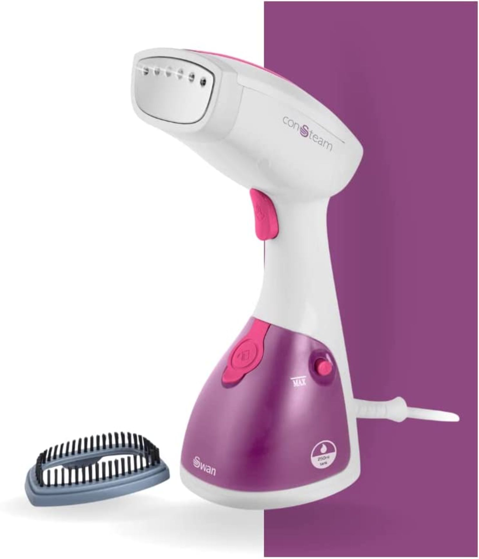 RRP-£22 Swan, SI12020N, Handheld Garment Steamer, Lightweight and Compact, 1100W, Iron, Pink