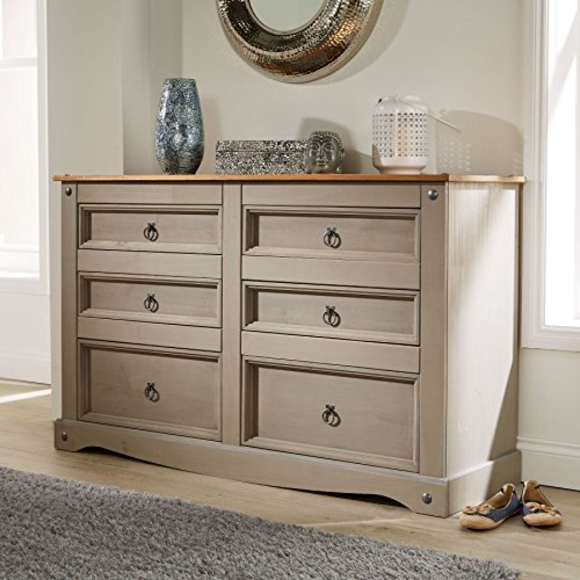 RRP-£9 Joe Davies Provence Cool Grey Three Drawer Chest with White Heart Details and Tassles - 32 x